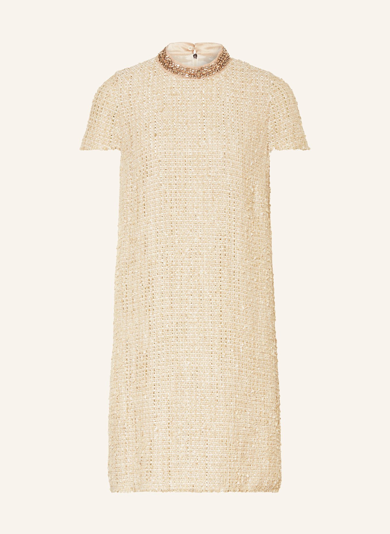 LUISA CERANO Bouclé-Kleid mit Glitzergarn und Schmucksteinen: BEIGE / GOLD