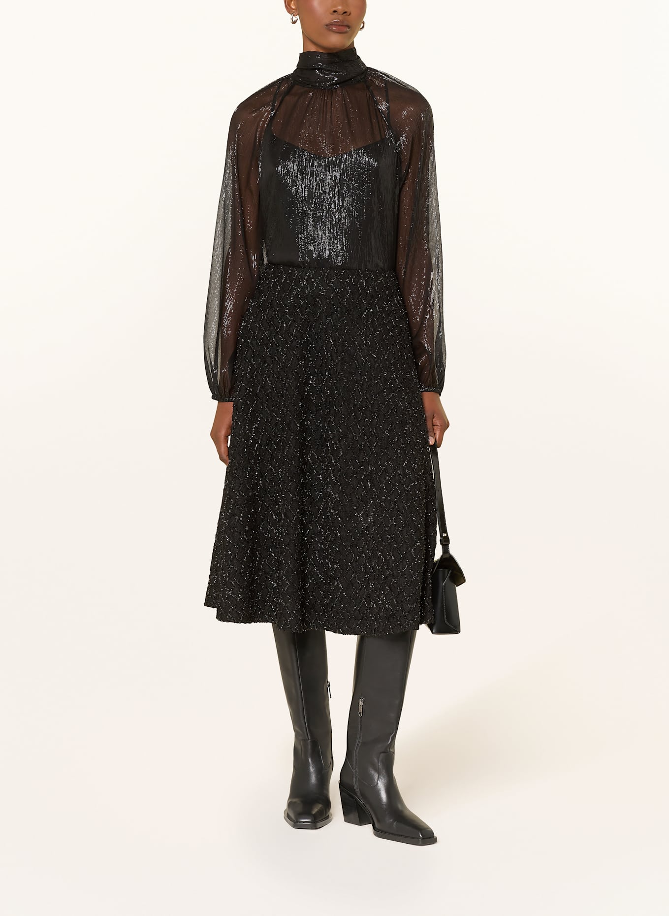 MARC CAIN Schluppenbluse mit Glitzergarn: SCHWARZ