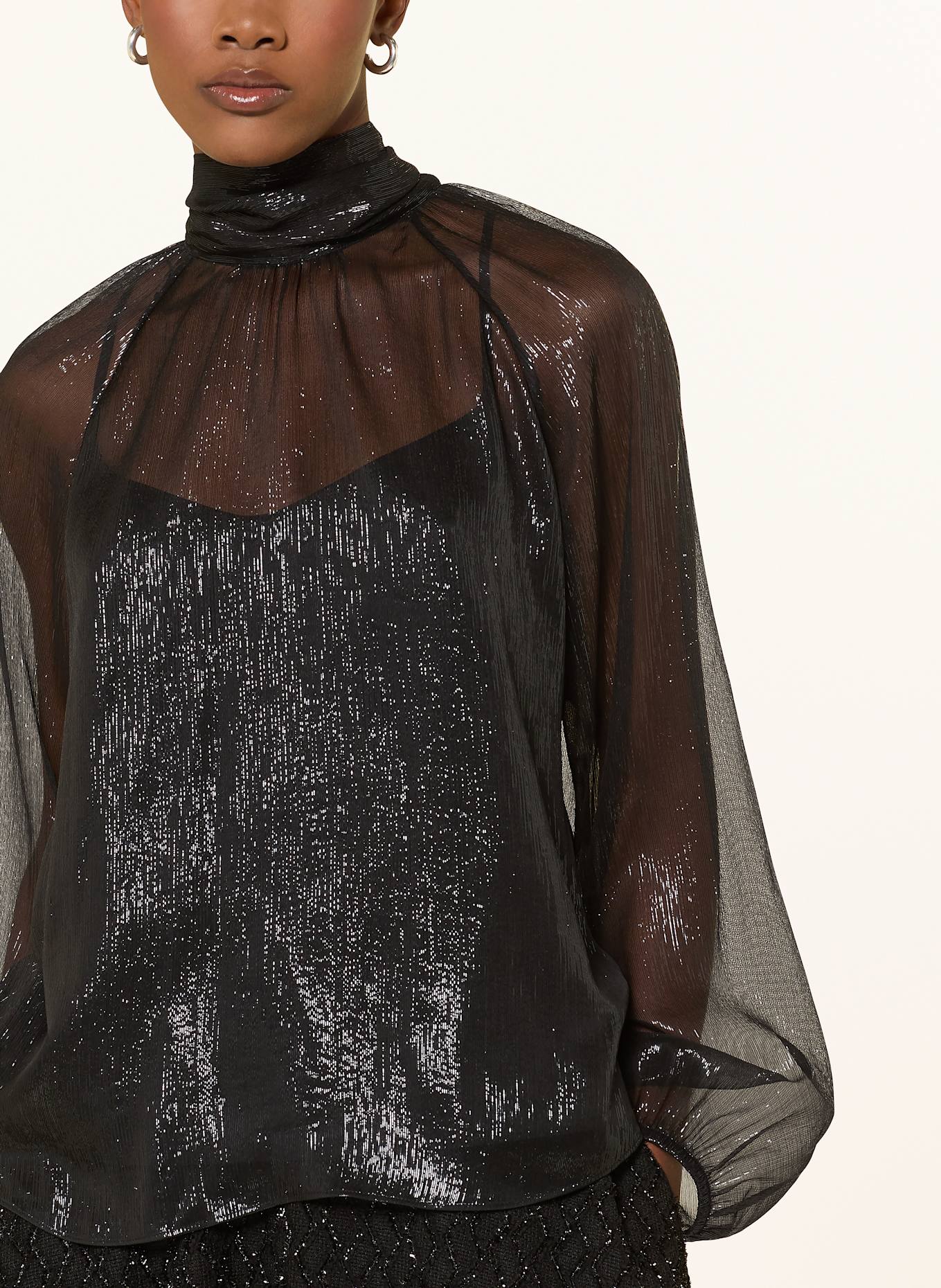 MARC CAIN Schluppenbluse mit Glitzergarn: SCHWARZ