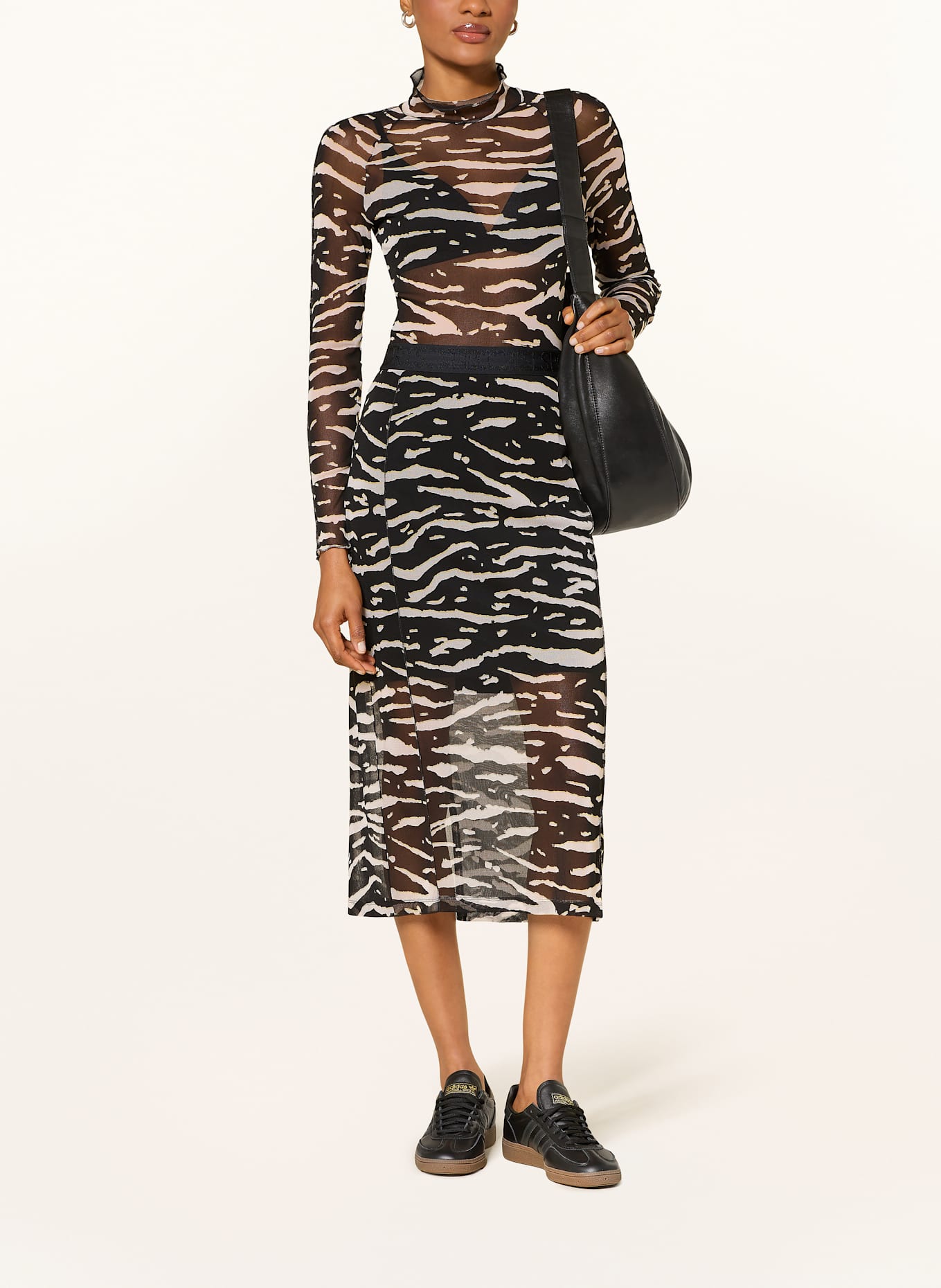 MARC CAIN Mesh-Rock: WEISS / SCHWARZ