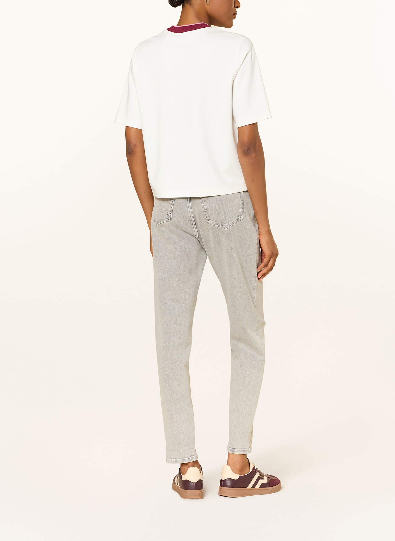 MARC CAIN T-shirt with decorative gems: WHITE / DARK RED