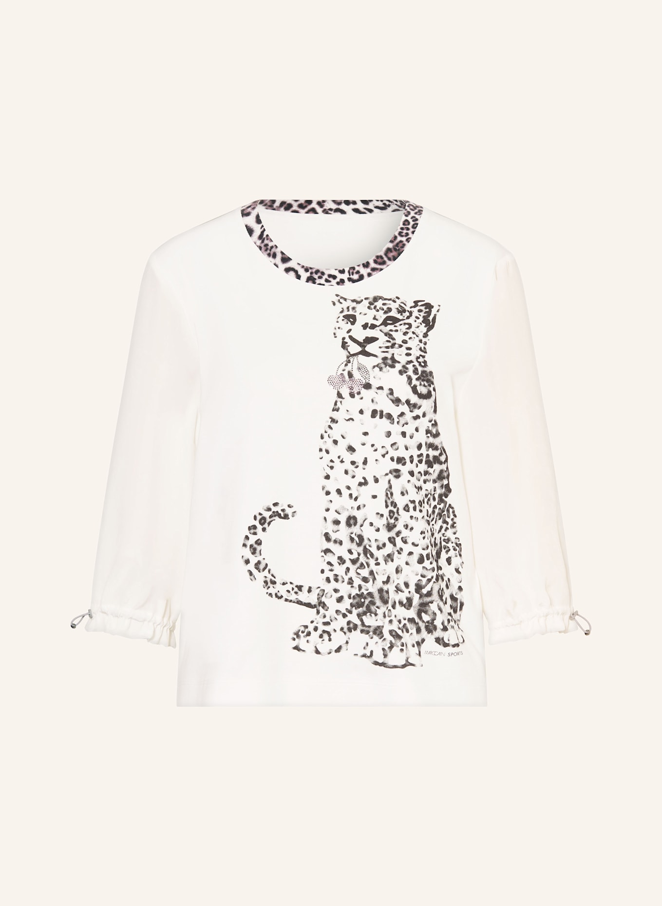 MARC CAIN Koszulka z rękawem 3/4 z ozdobnymi kamykami: BIAŁY / CZARNY