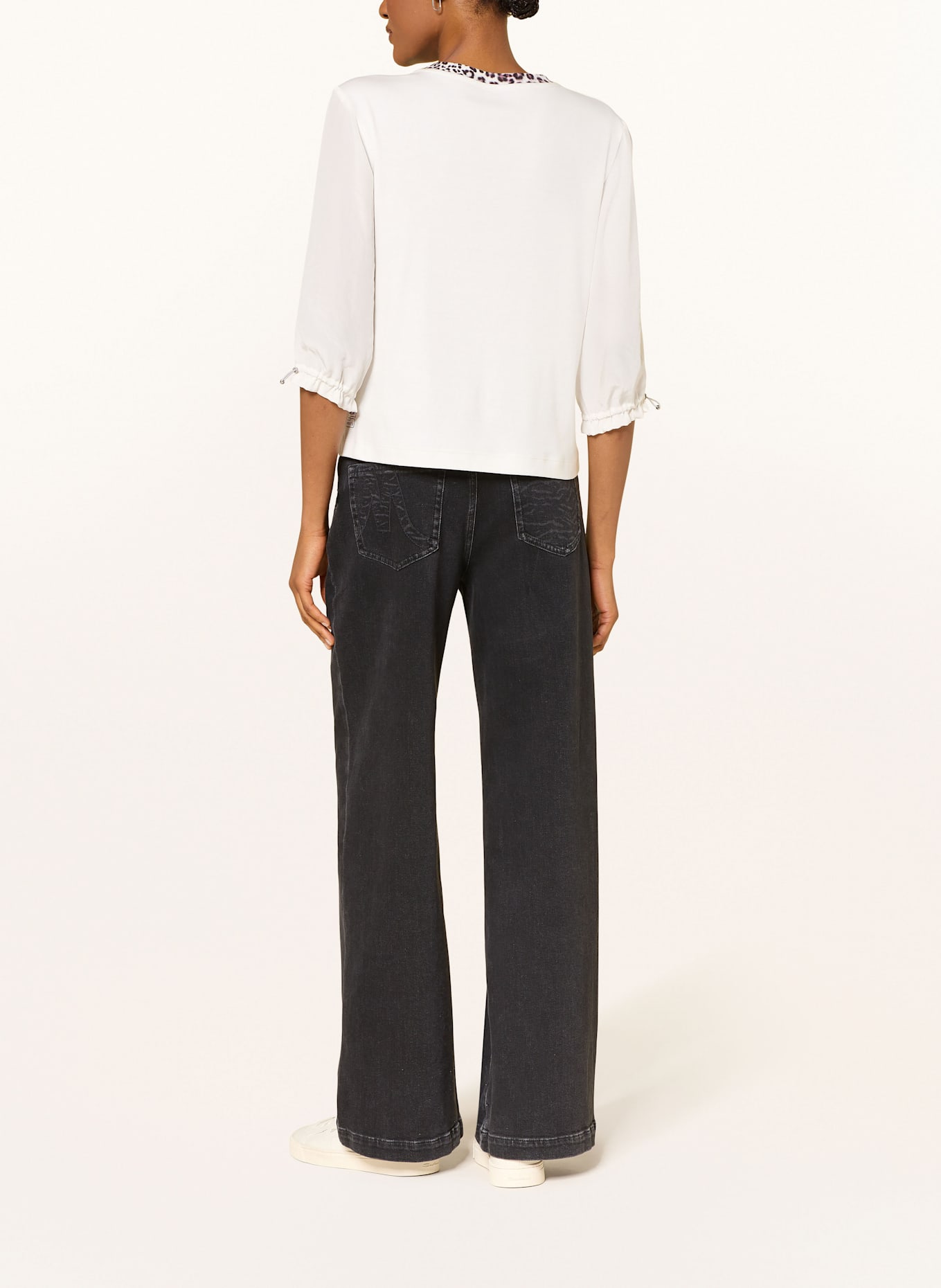 MARC CAIN Koszulka z rękawem 3/4 z ozdobnymi kamykami: BIAŁY / CZARNY