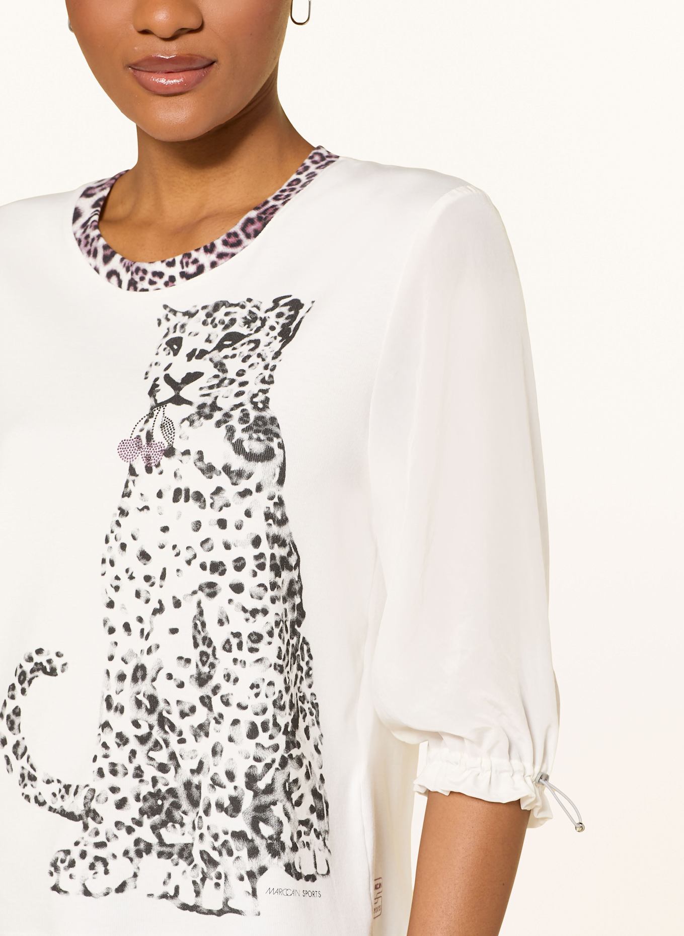 MARC CAIN Koszulka z rękawem 3/4 z ozdobnymi kamykami: BIAŁY / CZARNY