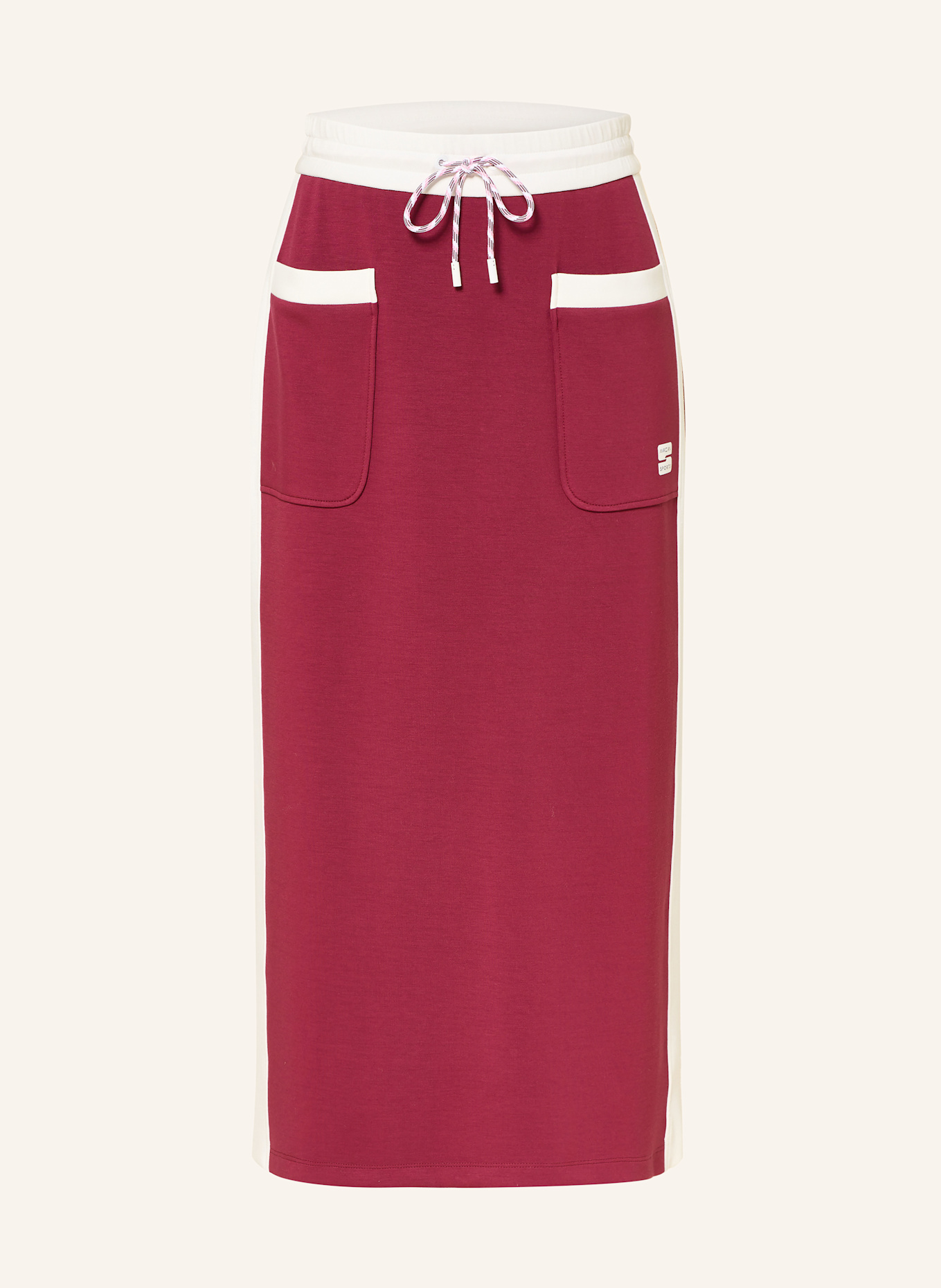 MARC CAIN Spódnica dresowa z lampasami: CIEMNOCZERWONY / BIAŁY