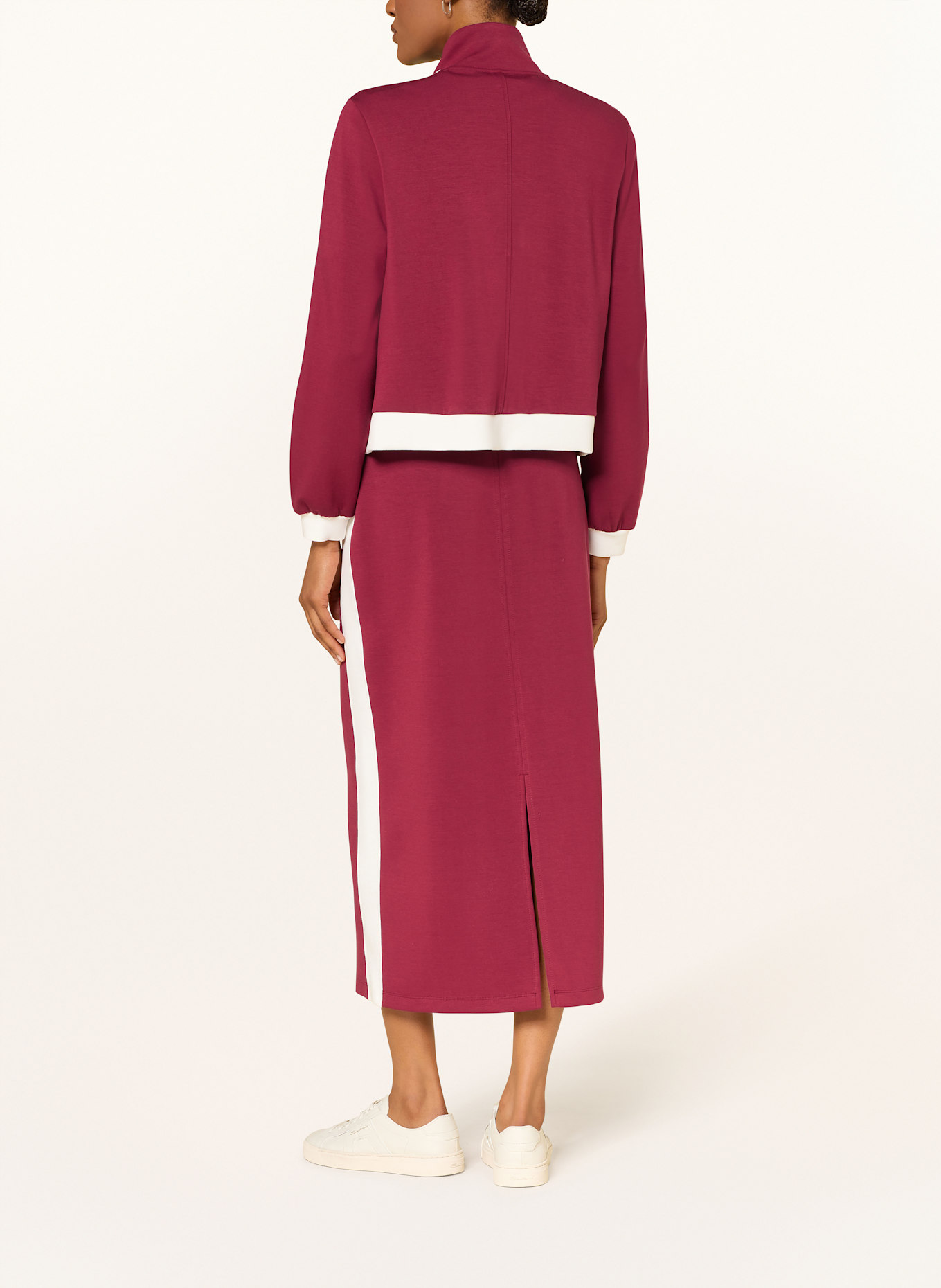 MARC CAIN Spódnica dresowa z lampasami: CIEMNOCZERWONY / BIAŁY