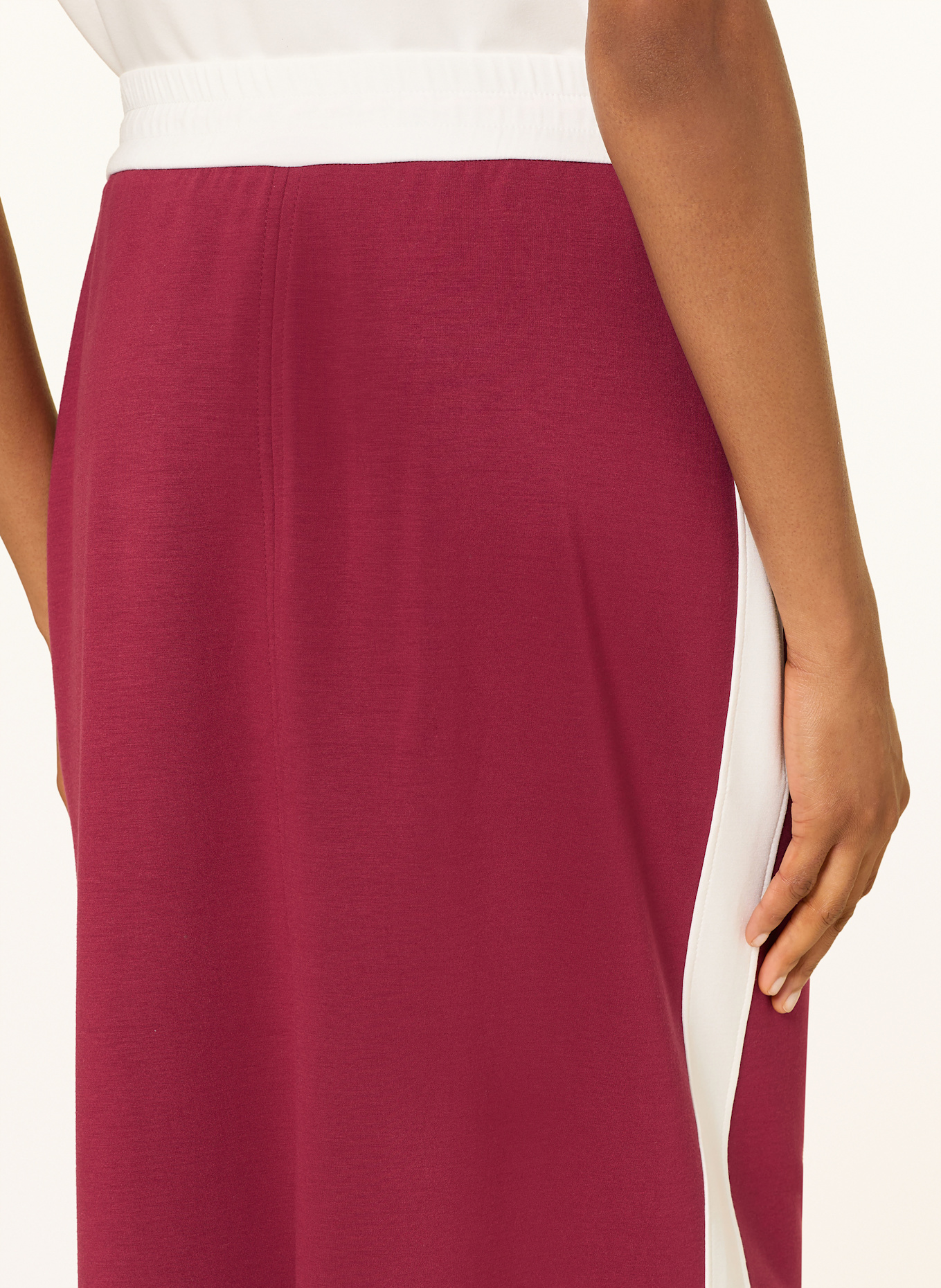 MARC CAIN Spódnica dresowa z lampasami: CIEMNOCZERWONY / BIAŁY