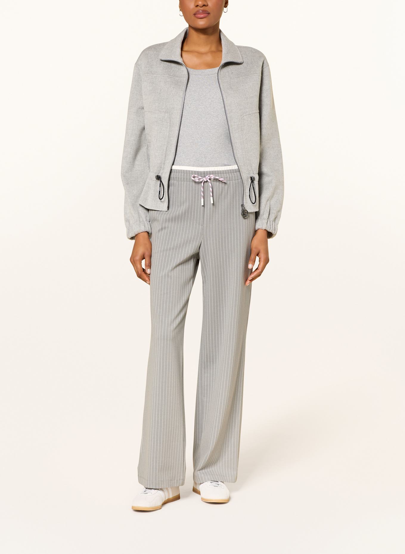 MARC CAIN Spodnie marlena WASHINGTON z materiału dresowego: SZARONIEBIESKI / BIAŁY