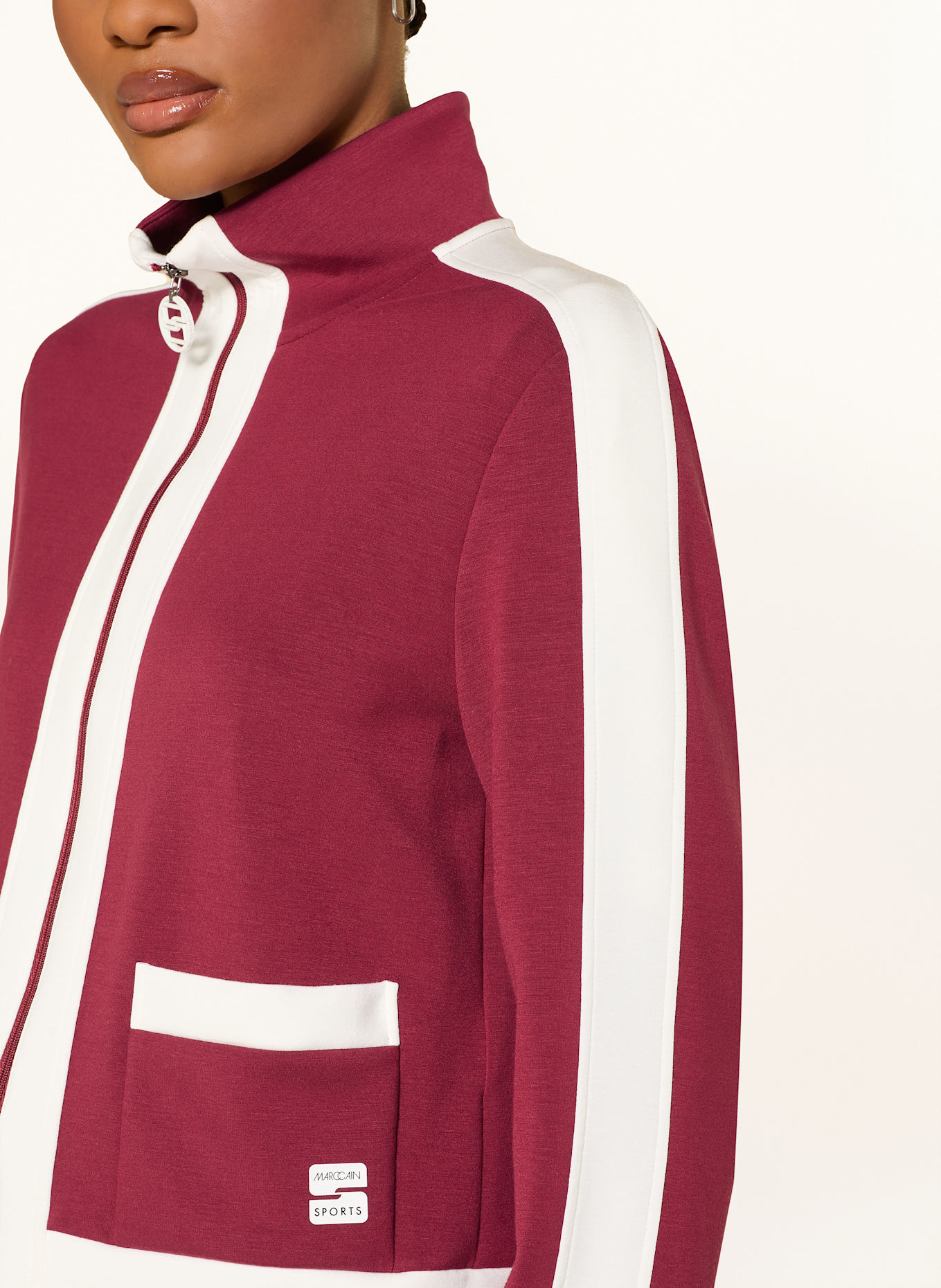 MARC CAIN Bluza rozpinana: CIEMNOCZERWONY / BIAŁY