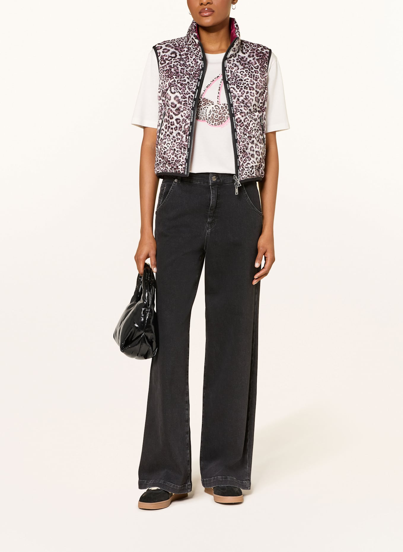 MARC CAIN T-shirt: BLANC / NOIR / FUCHSIA