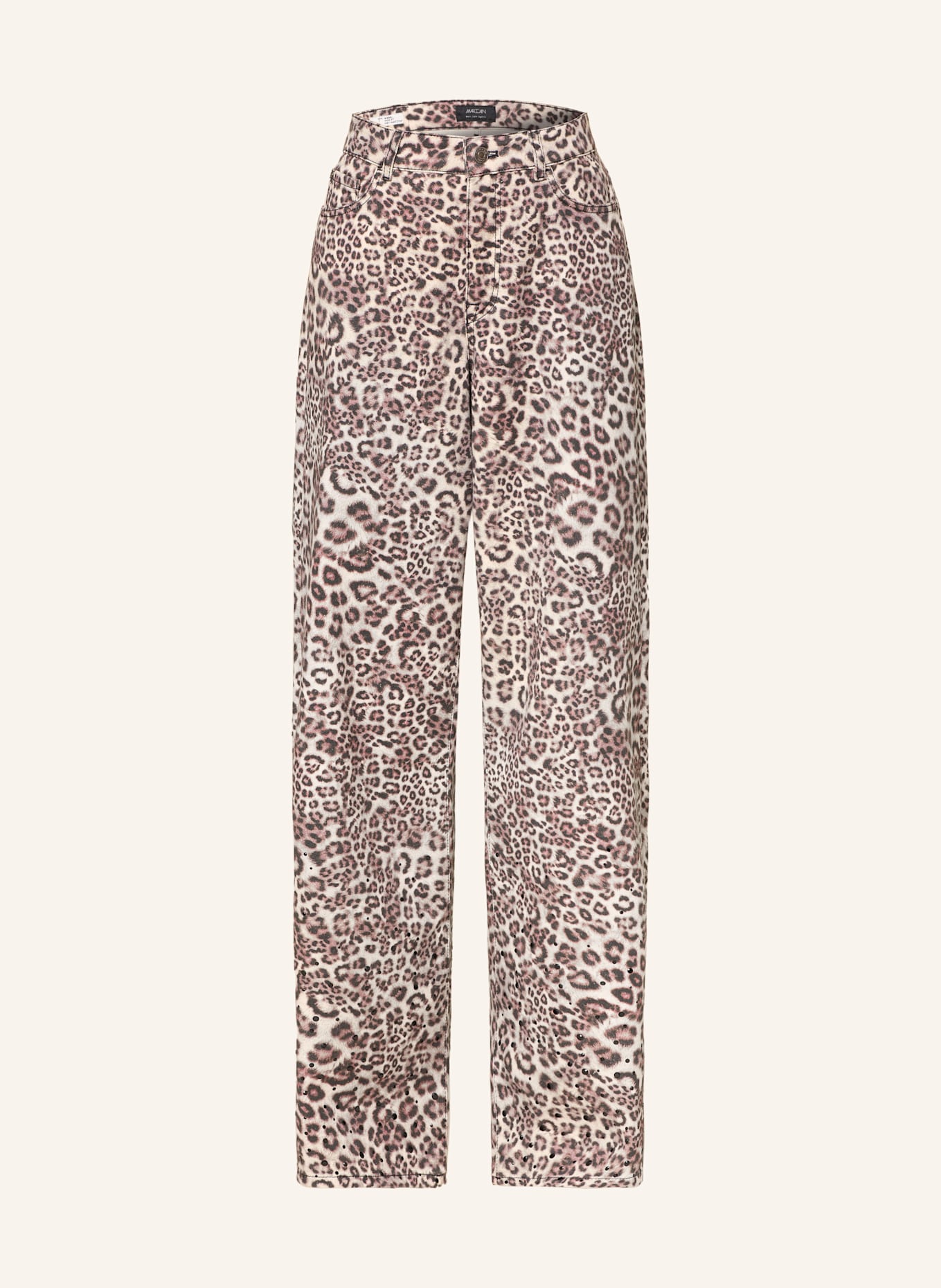 MARC CAIN Jeansy wide leg WARRI z ozdobnymi kamykami: ECRU / JASNOFIOLETOWY / CZARNY