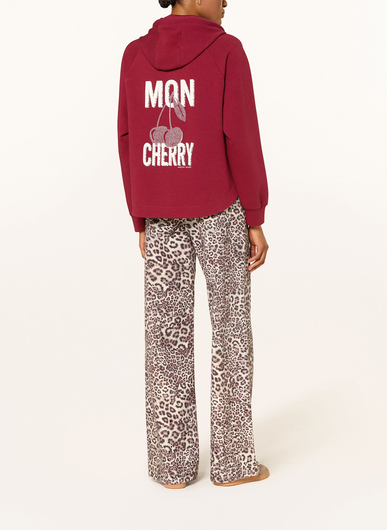 MARC CAIN Jeansy wide leg WARRI z ozdobnymi kamykami: ECRU / JASNOFIOLETOWY / CZARNY