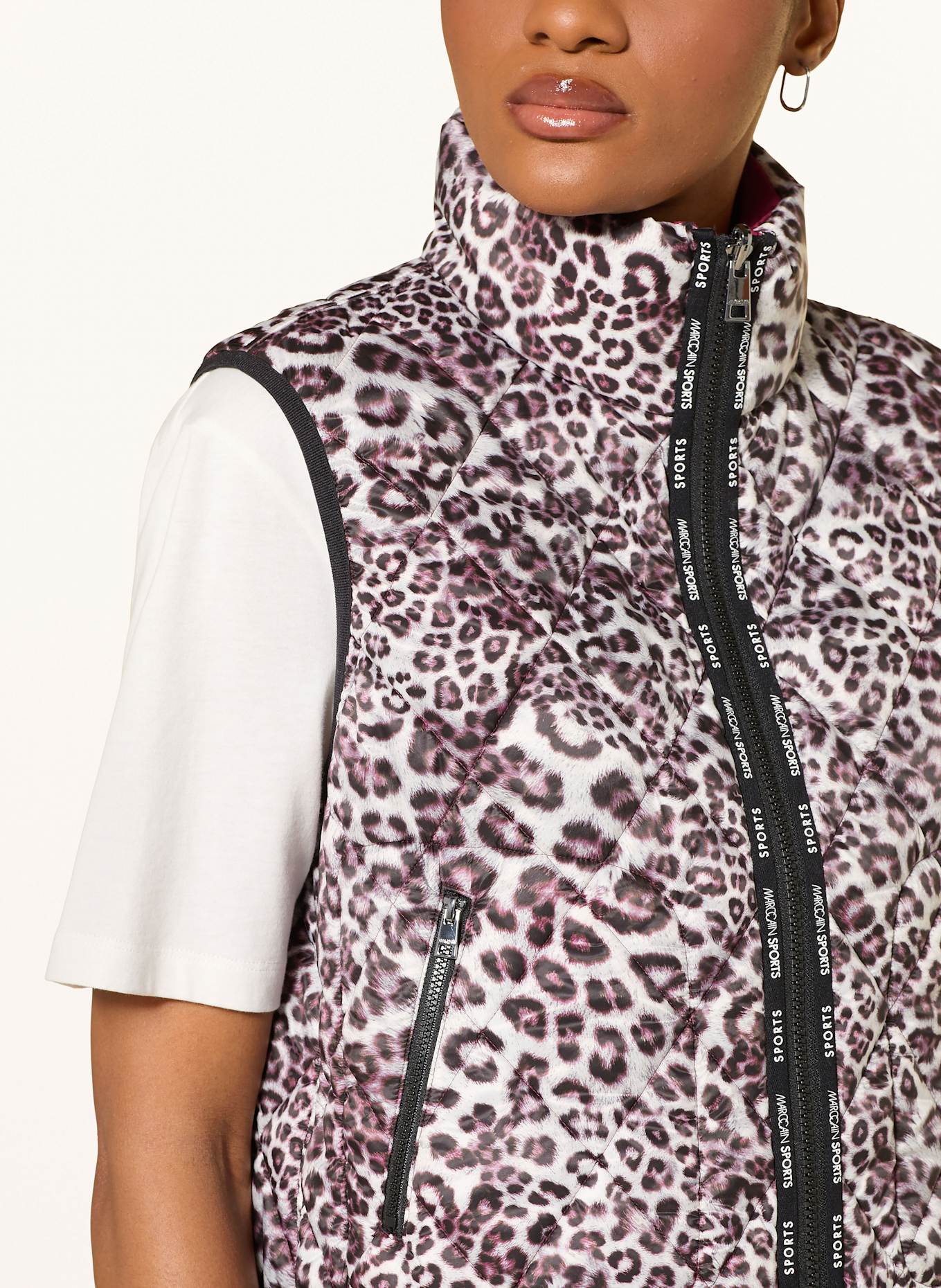 MARC CAIN Kamizelka pikowana dwustronna: FUKSJA / BIAŁY / CZARNY