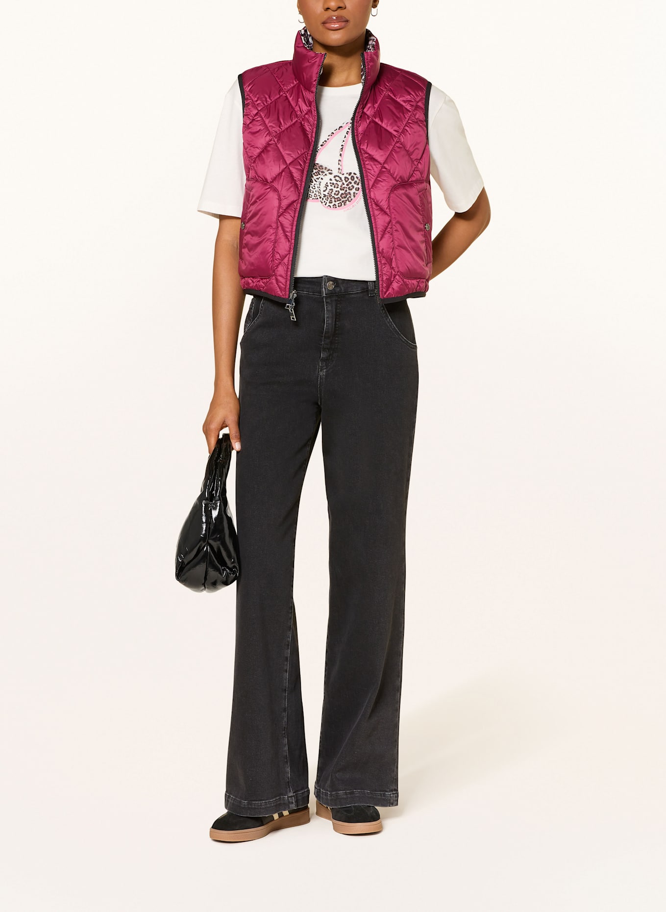 MARC CAIN Kamizelka pikowana dwustronna: FUKSJA / BIAŁY / CZARNY