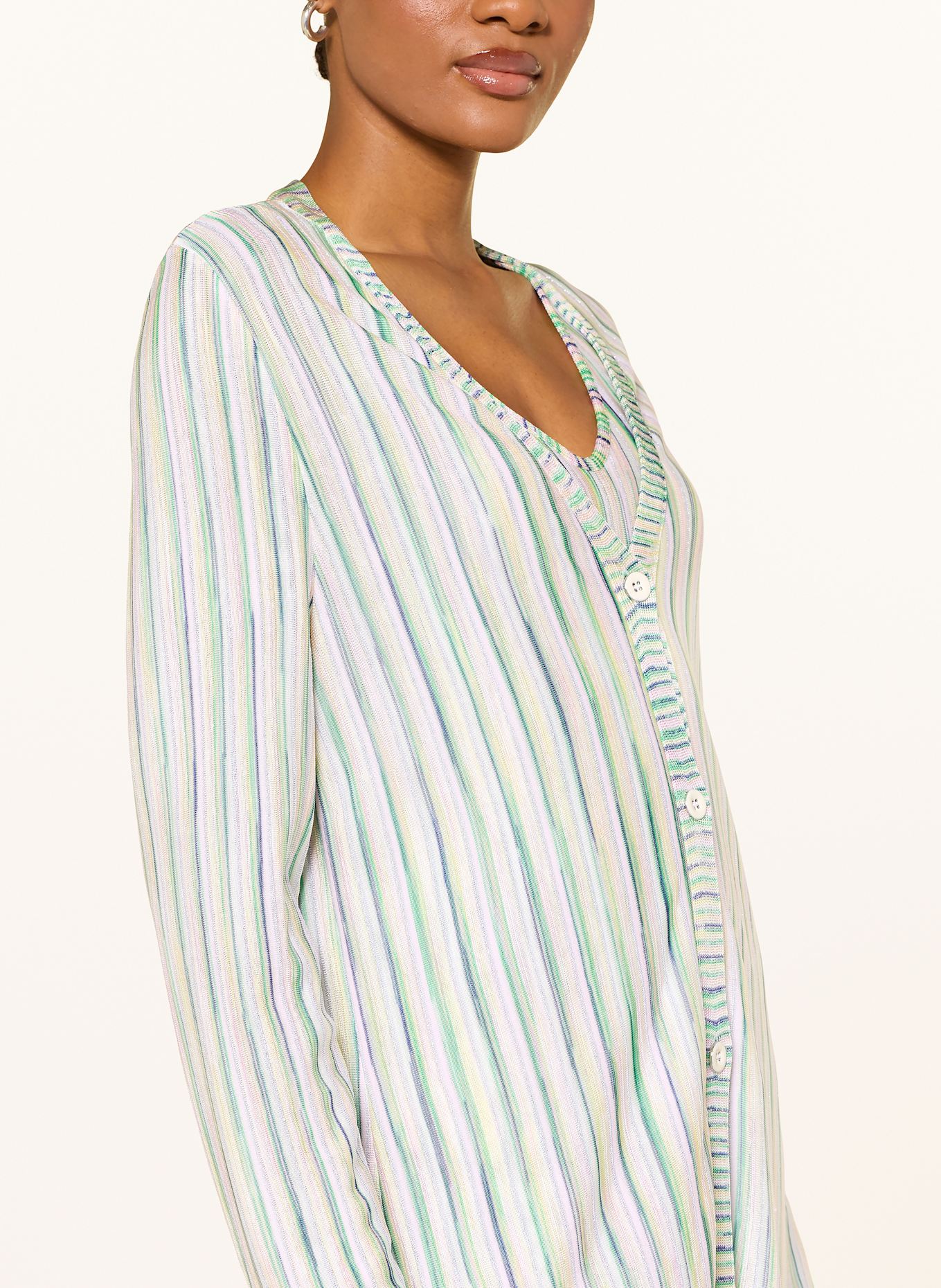 MARC CAIN Strickjacke mit Glitzergarn: HELLGELB / GRÜN / HELLROSA