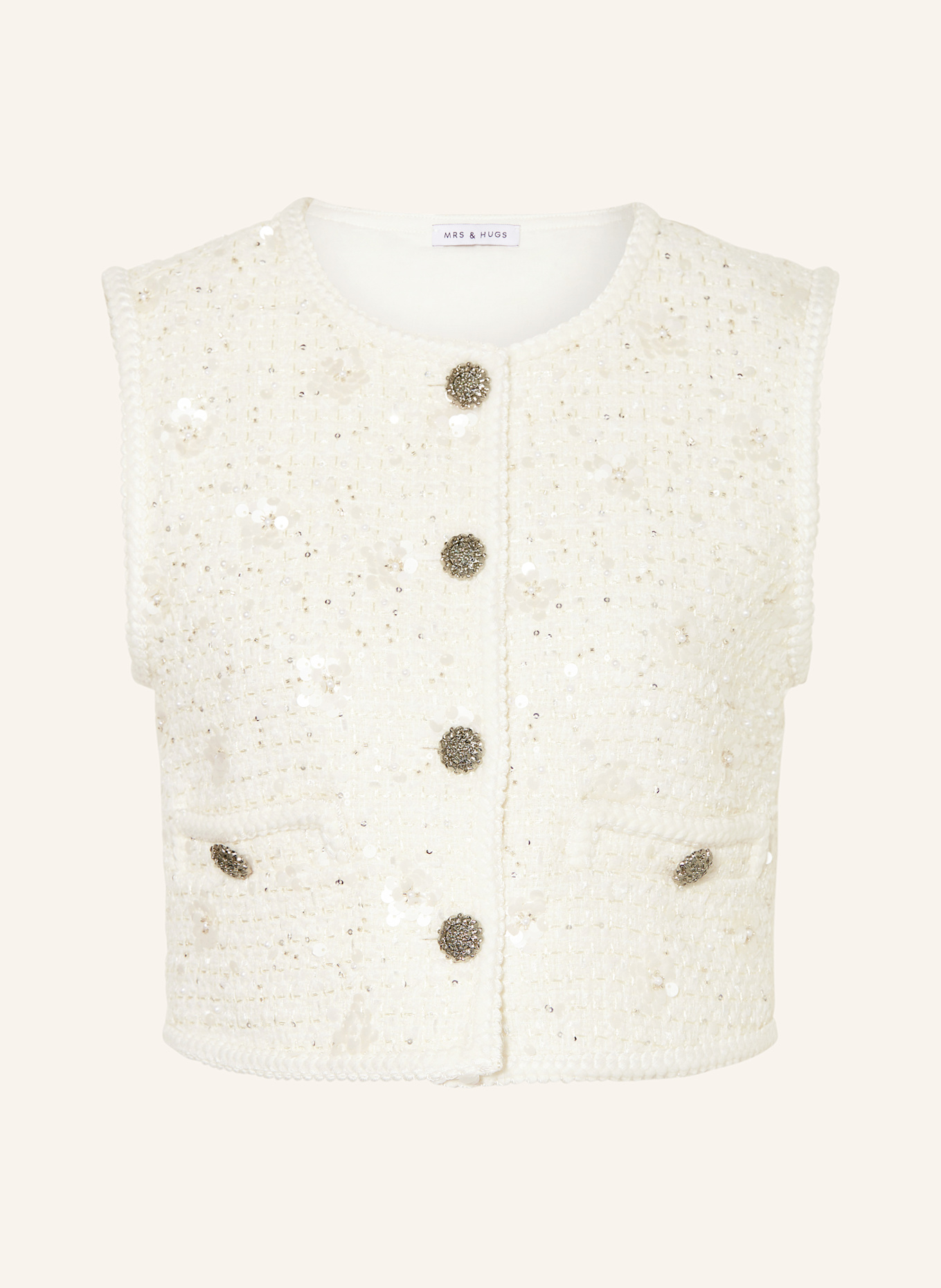 MRS & HUGS Tweed vest with sequins and glitter yarn: WHITE