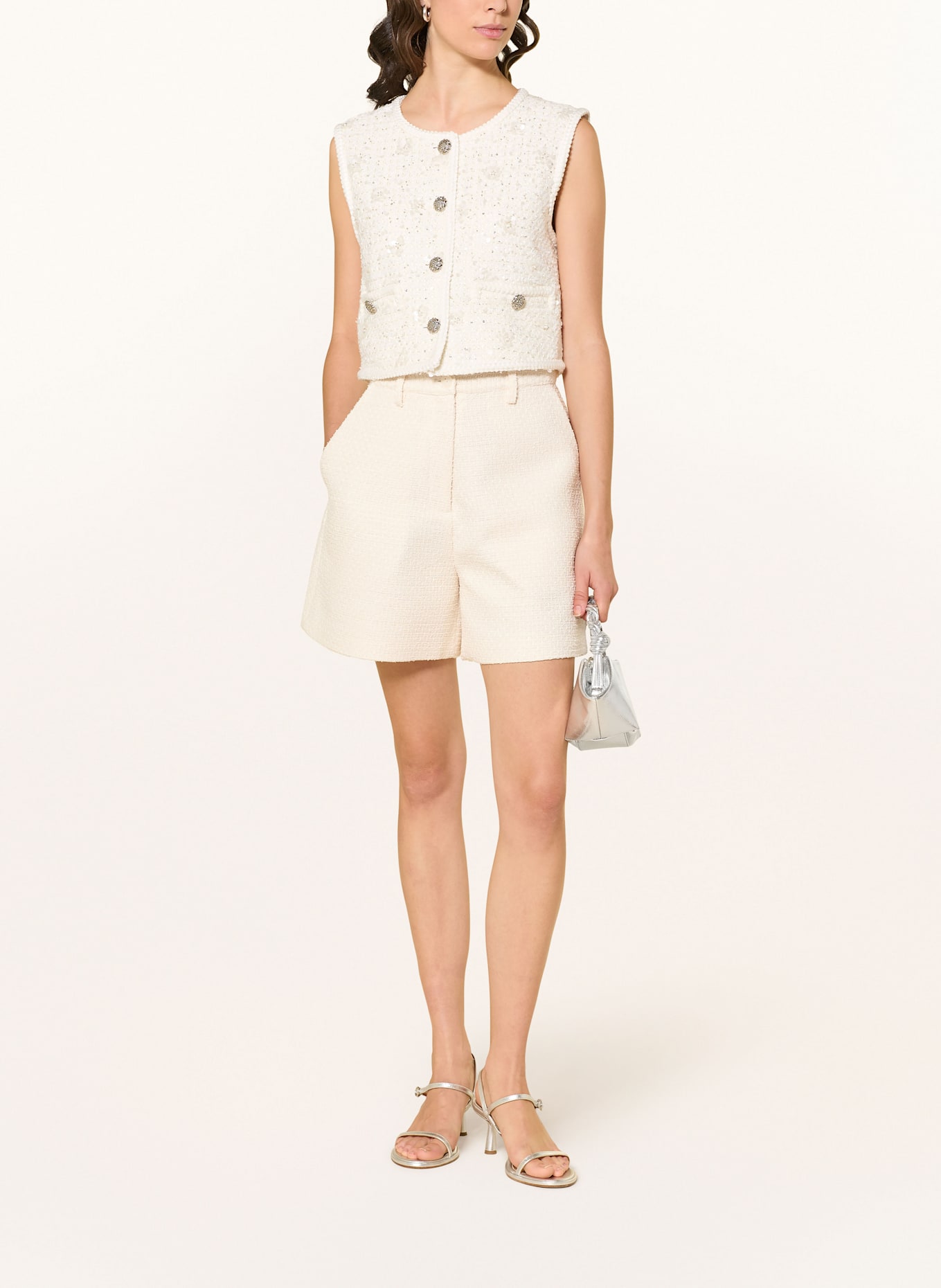 MRS & HUGS Tweed vest with sequins and glitter yarn: WHITE