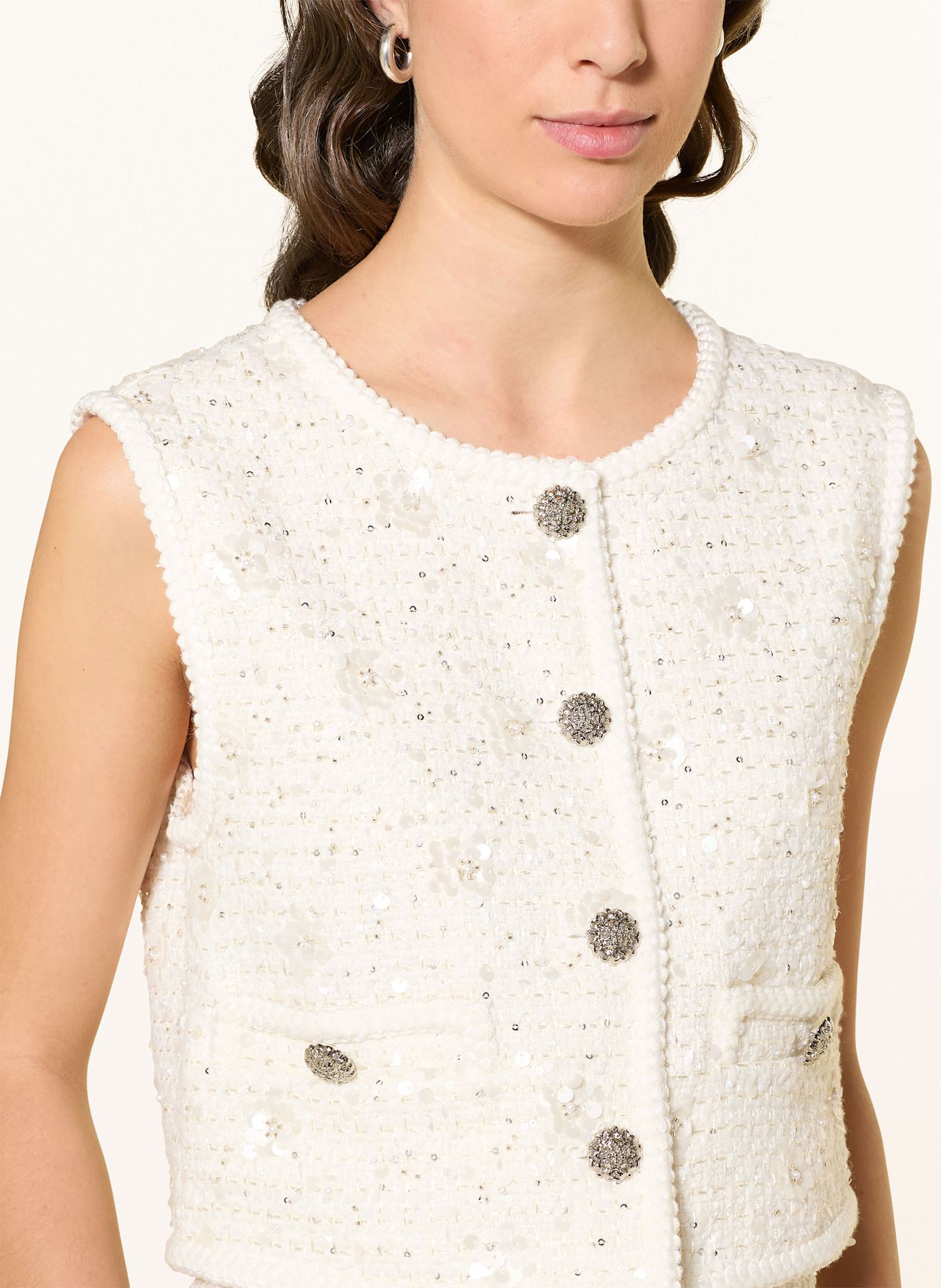 MRS & HUGS Tweed vest with sequins and glitter yarn: WHITE