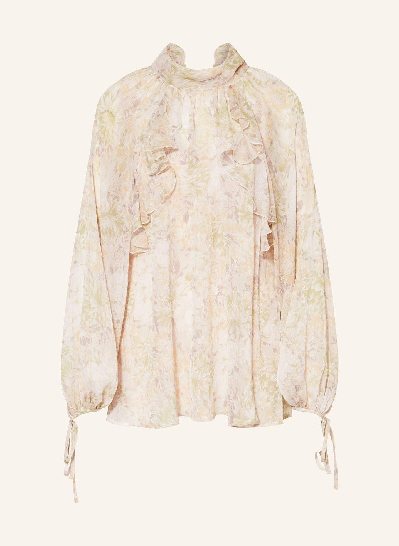 MRS & HUGS Bow-tie blouse with frills: ECRU / LIGHT GREEN / LIGHT ORANGE