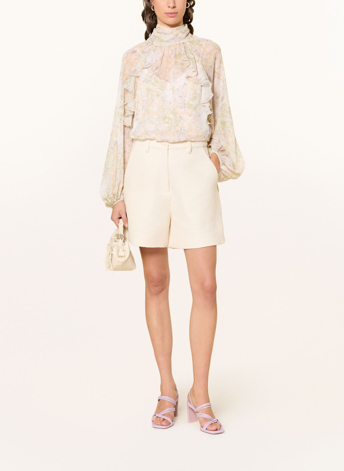 MRS & HUGS Bow-tie blouse with frills: ECRU / LIGHT GREEN / LIGHT ORANGE