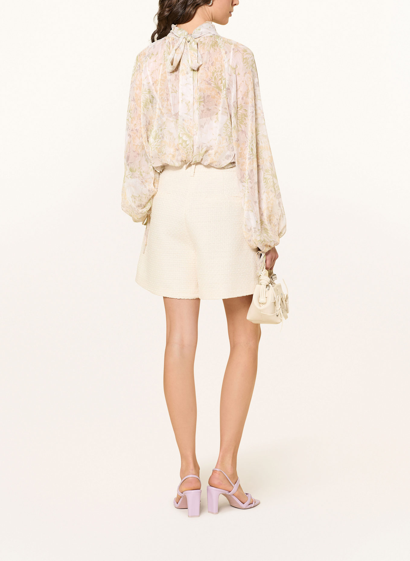 MRS & HUGS Bow-tie blouse with frills: ECRU / LIGHT GREEN / LIGHT ORANGE