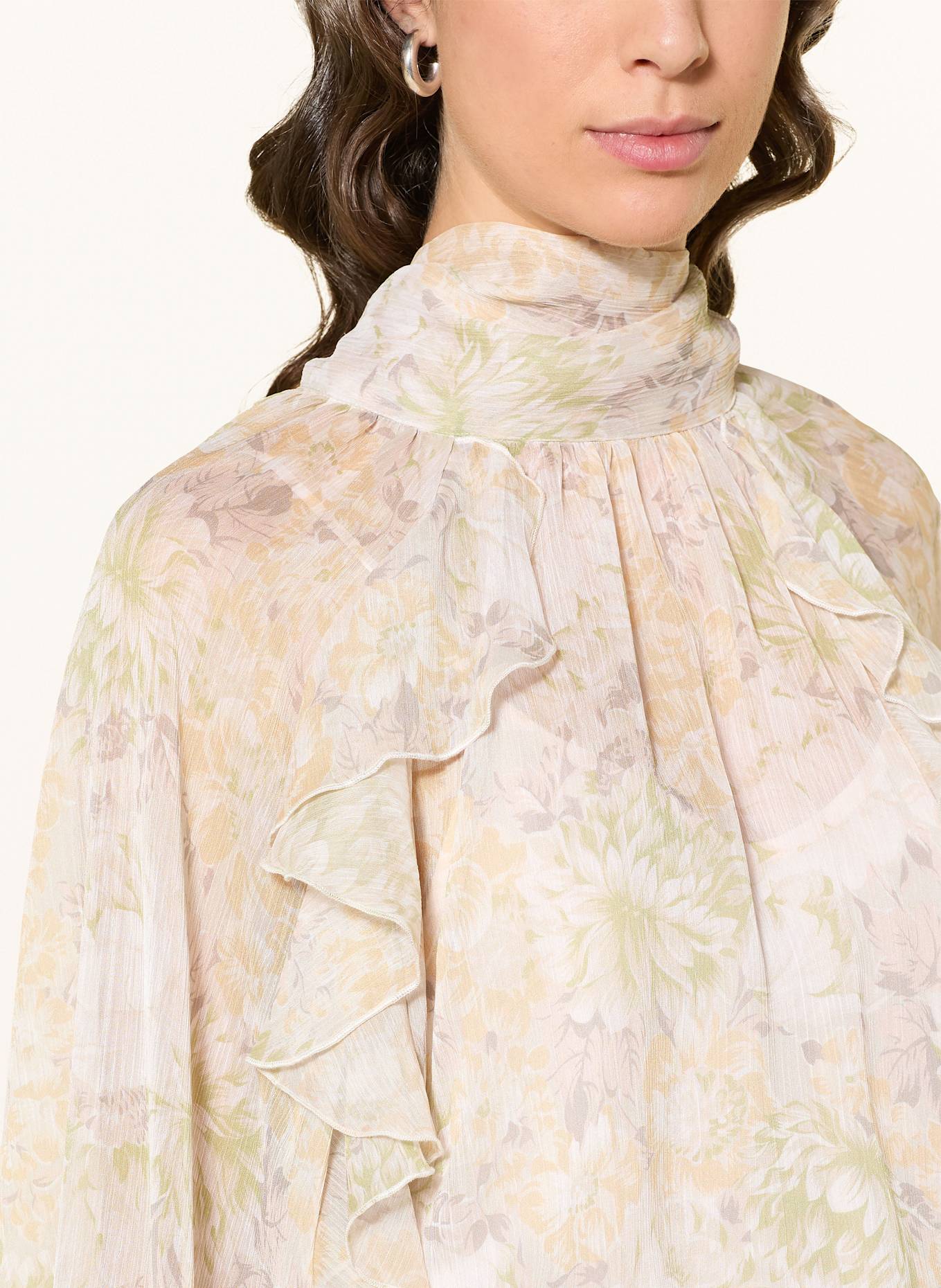 MRS & HUGS Bow-tie blouse with frills: ECRU / LIGHT GREEN / LIGHT ORANGE