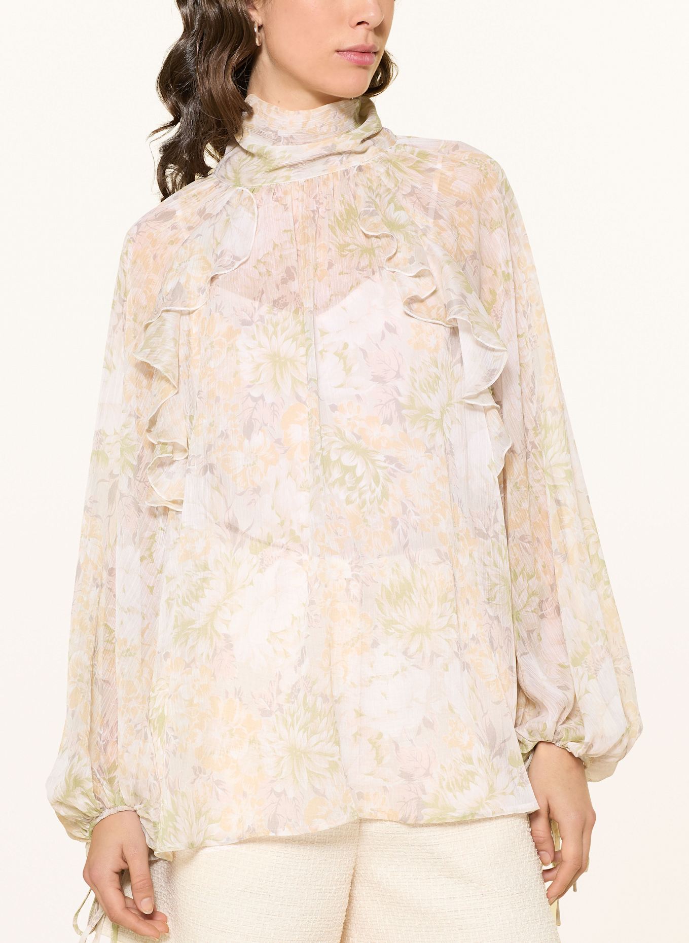 MRS & HUGS Bow-tie blouse with frills: ECRU / LIGHT GREEN / LIGHT ORANGE