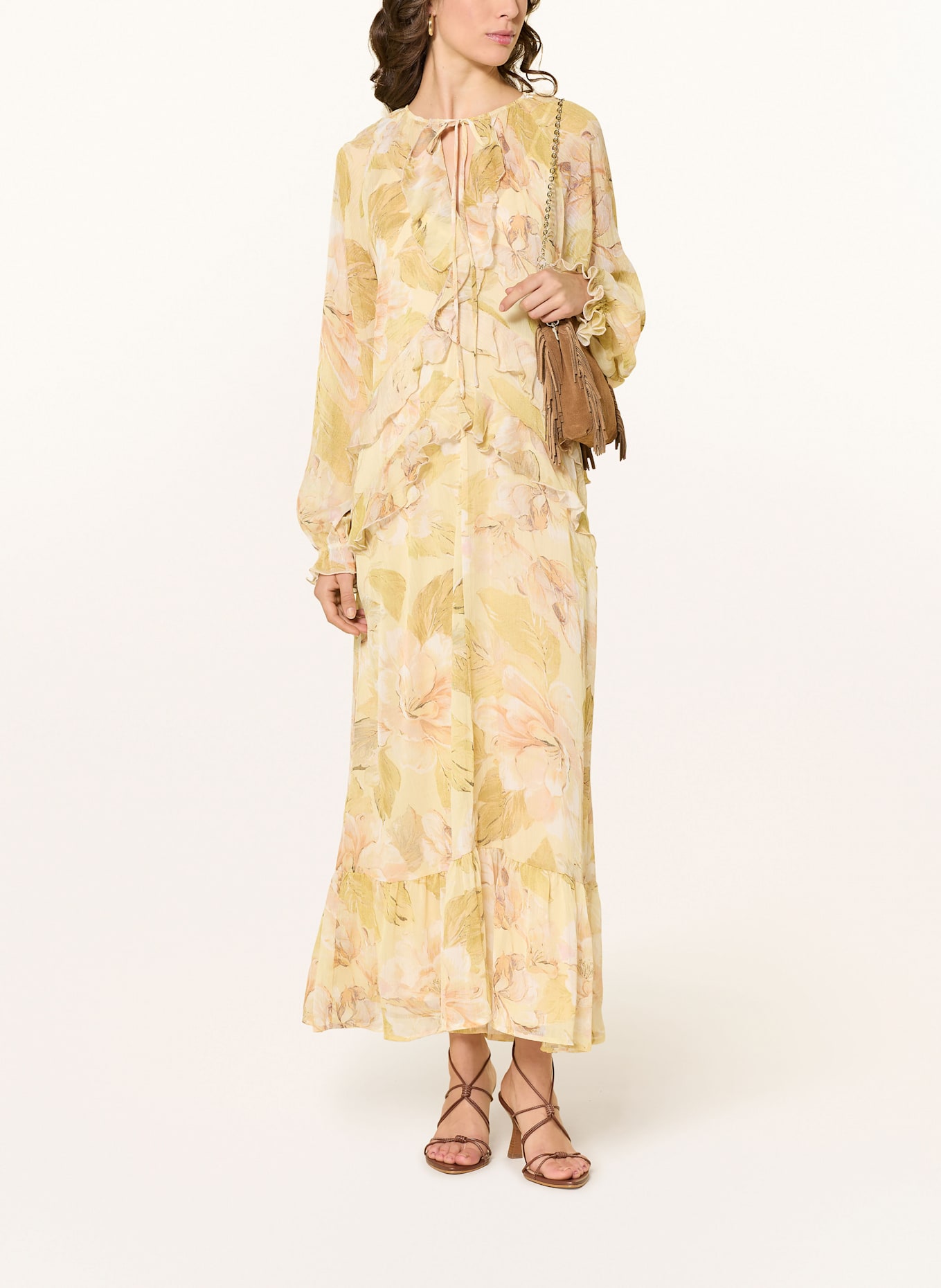 MRS & HUGS Dress with frills: ECRU / NUDE / LIGHT ORANGE