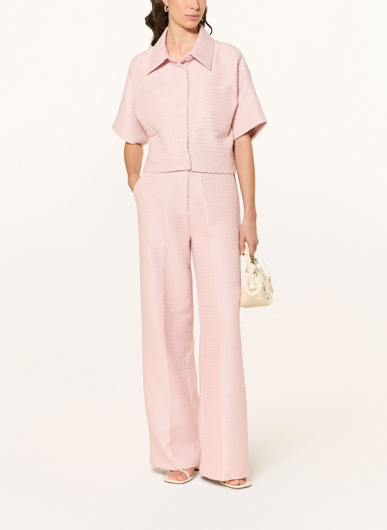 MRS & HUGS Marlenehose aus Tweed mit Glitzergarn: ROSÉ