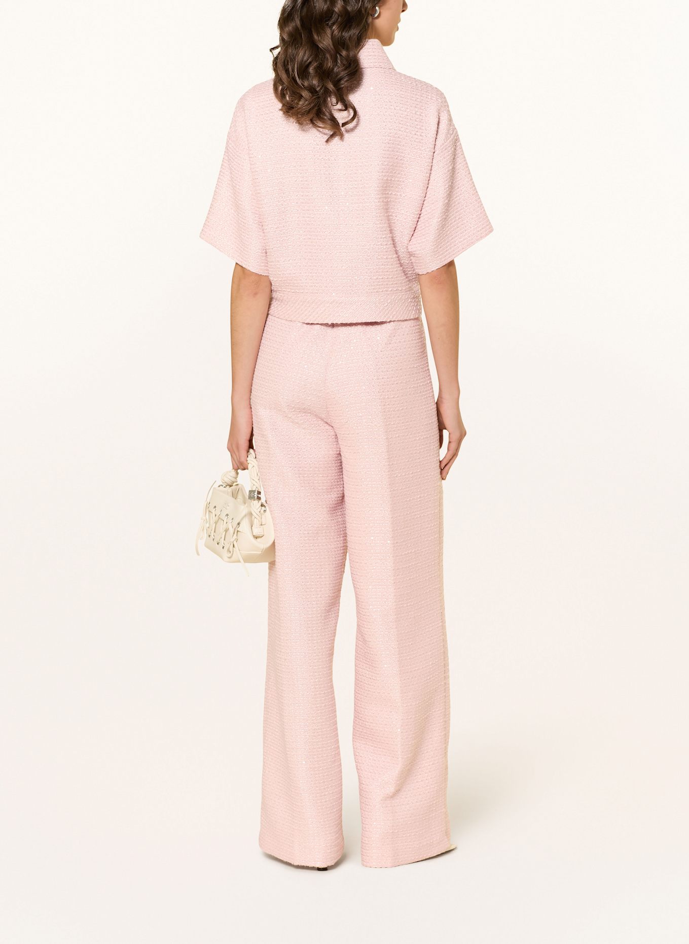 MRS & HUGS Marlenehose aus Tweed mit Glitzergarn: ROSÉ