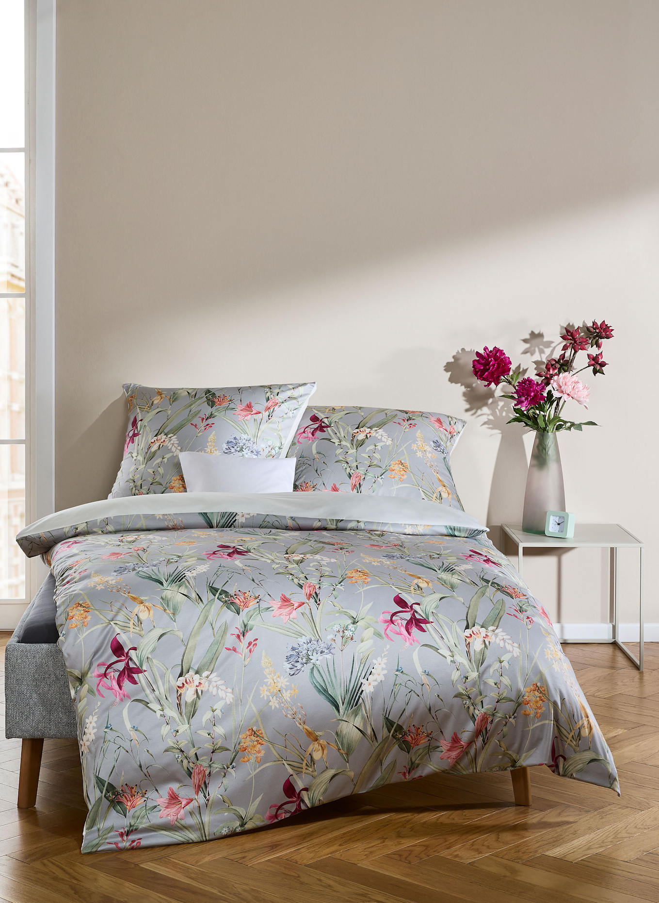 fleuresse Bettwäsche MODERN ELEGANCE: BLAUGRAU / HELLGRÜN