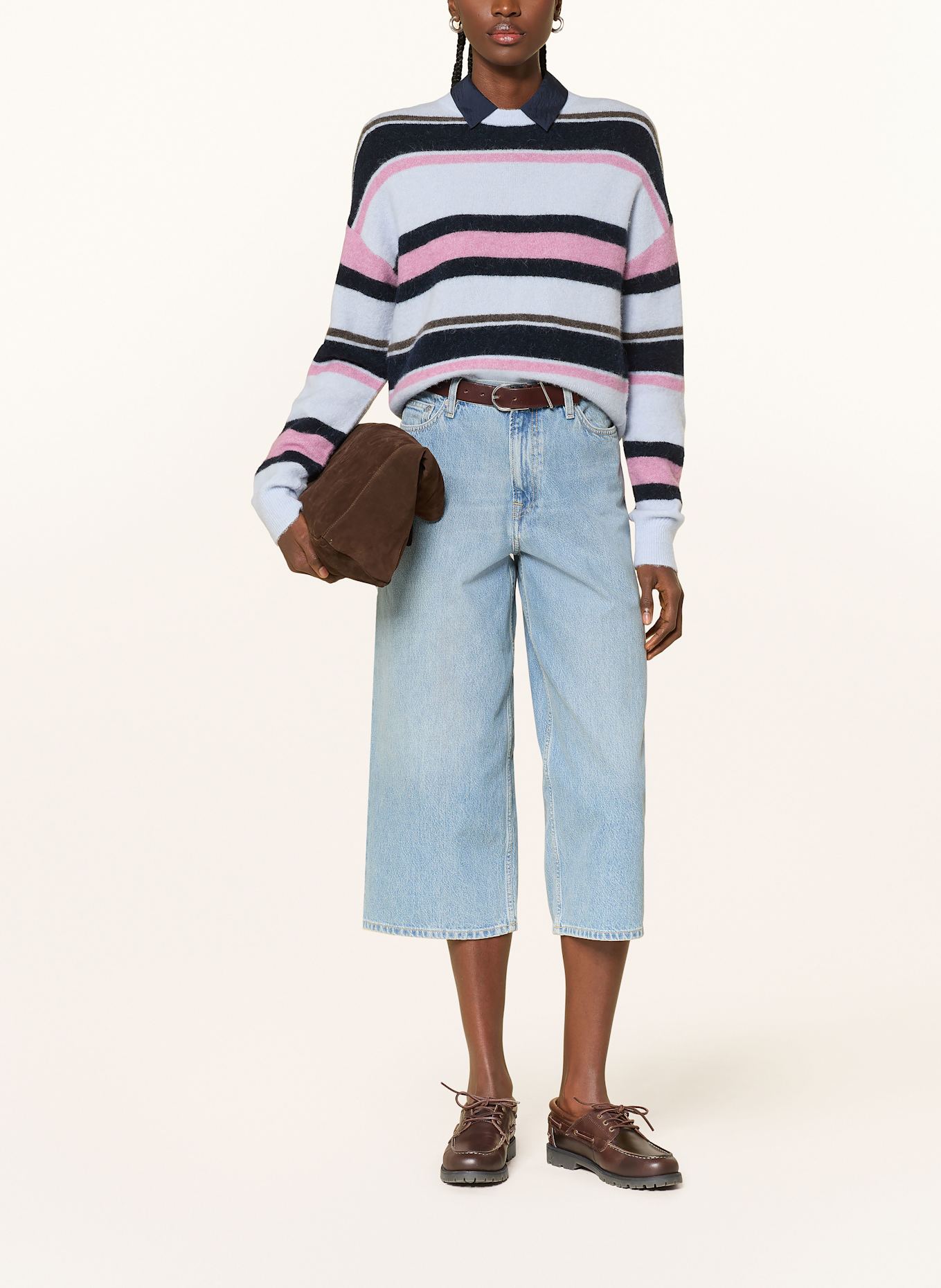 SAMSØE  SAMSØE Svetr SANOURA s alpakou: TMAVĚ MODRÁ / TMAVĚ MODRÁ / RŮŽOVÁ