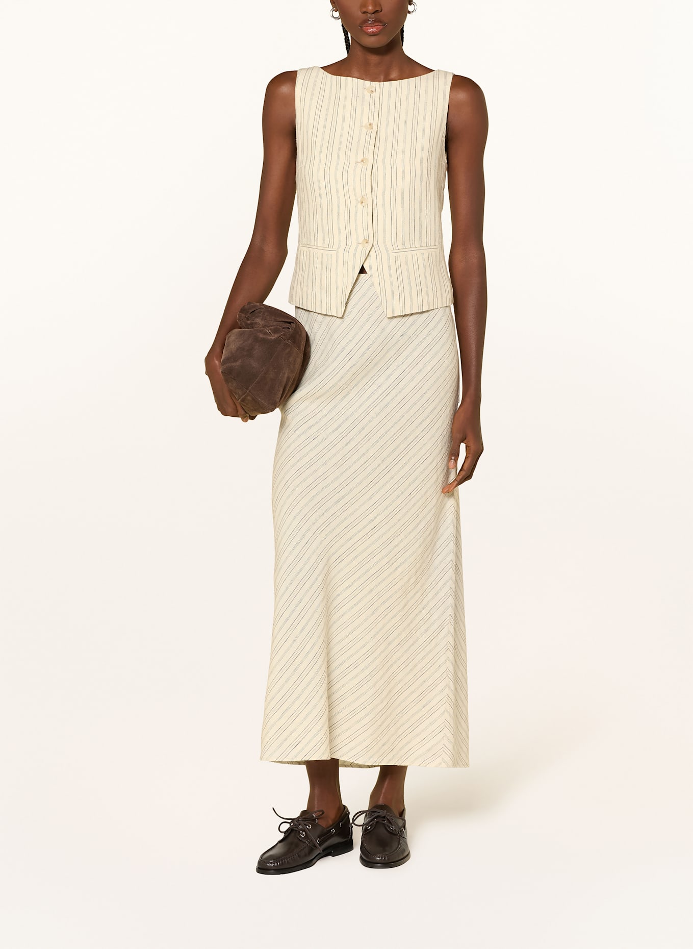 SAMSØE SAMSØE Blejzrová vesta SALOVES ze lnu: REŽNÁ / TMAVĚ HNĚDÁ / ŠEDÁ