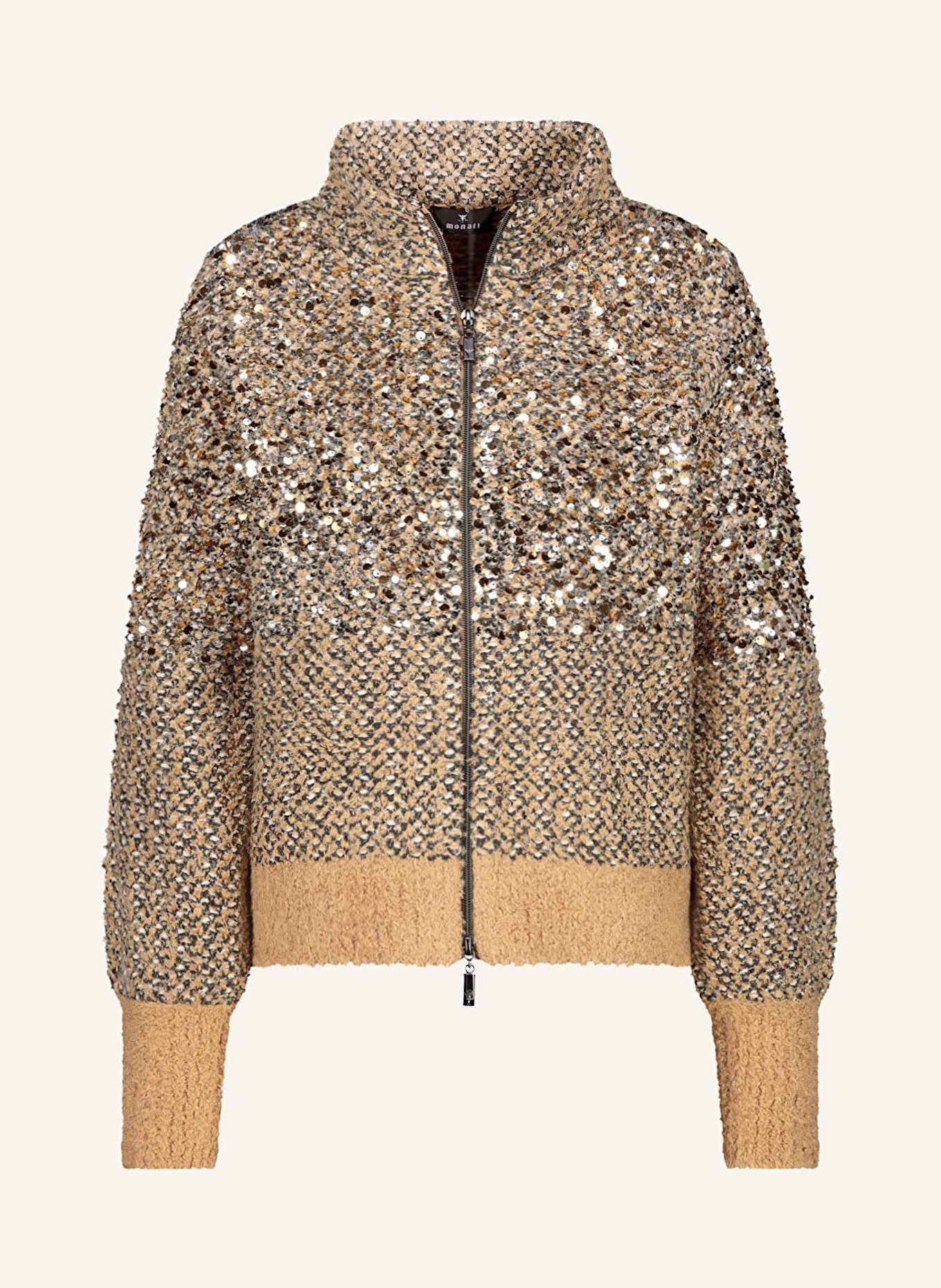 monari Strickjacke mit Pailletten und Glitzergarn: COGNAC / GOLD / SILBER