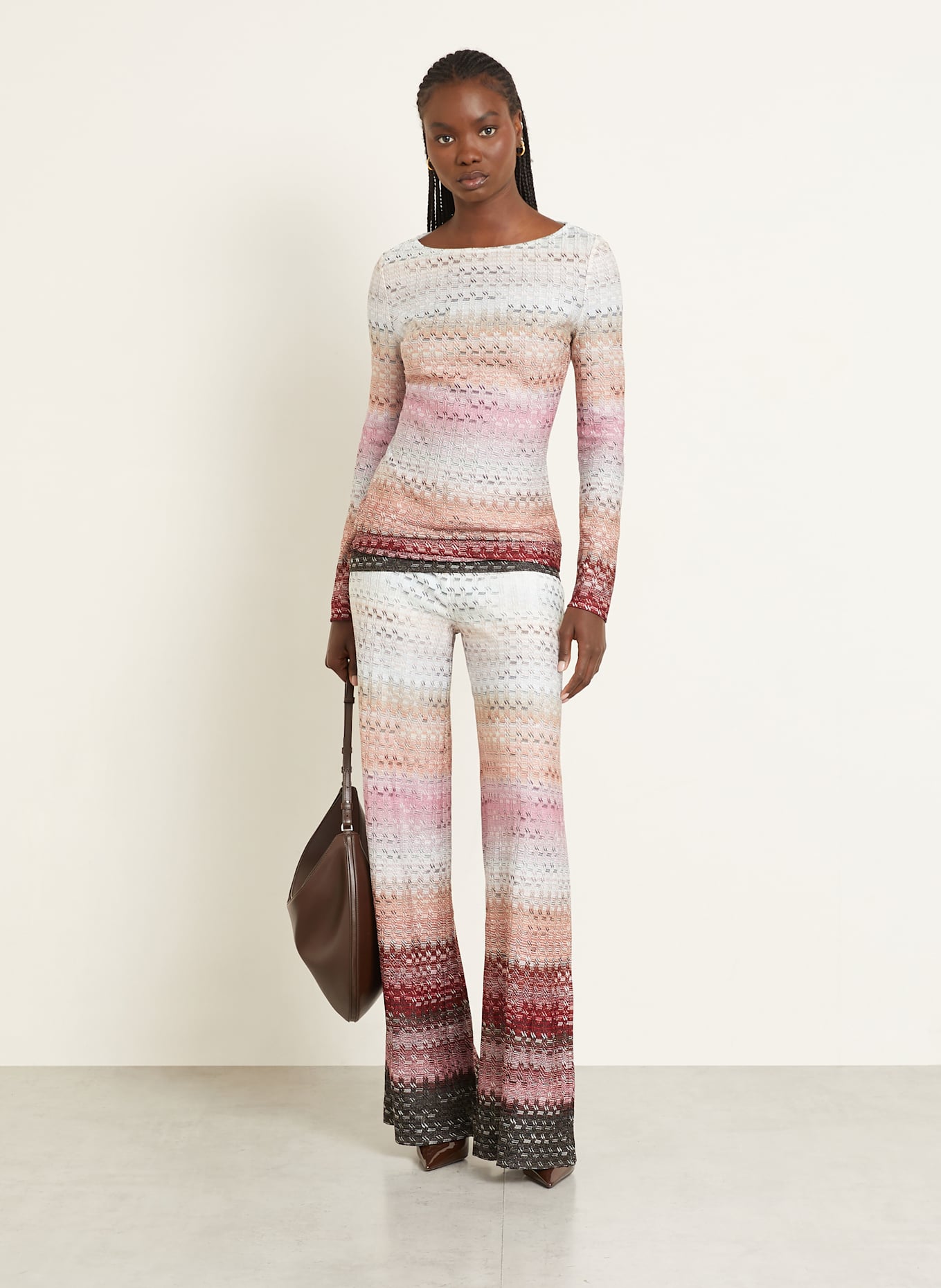 MISSONI Hose mit Glitzergarn: ROSA / HELLORANGE / DUNKELROT