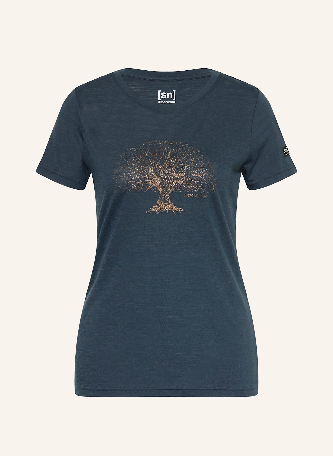 super.natural T-shirt TREE OF KNOWLEDGE z wełną merino: GRANATOWY