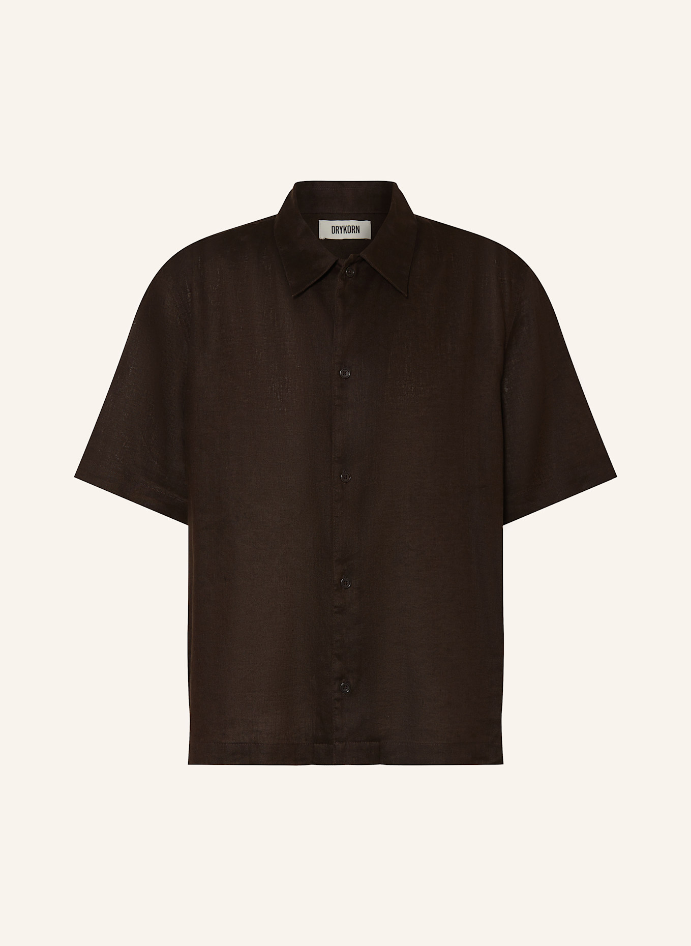 DRYKORN Kurzarm-Hemd MERYN Comfort Fit aus Leinen: DUNKELBRAUN