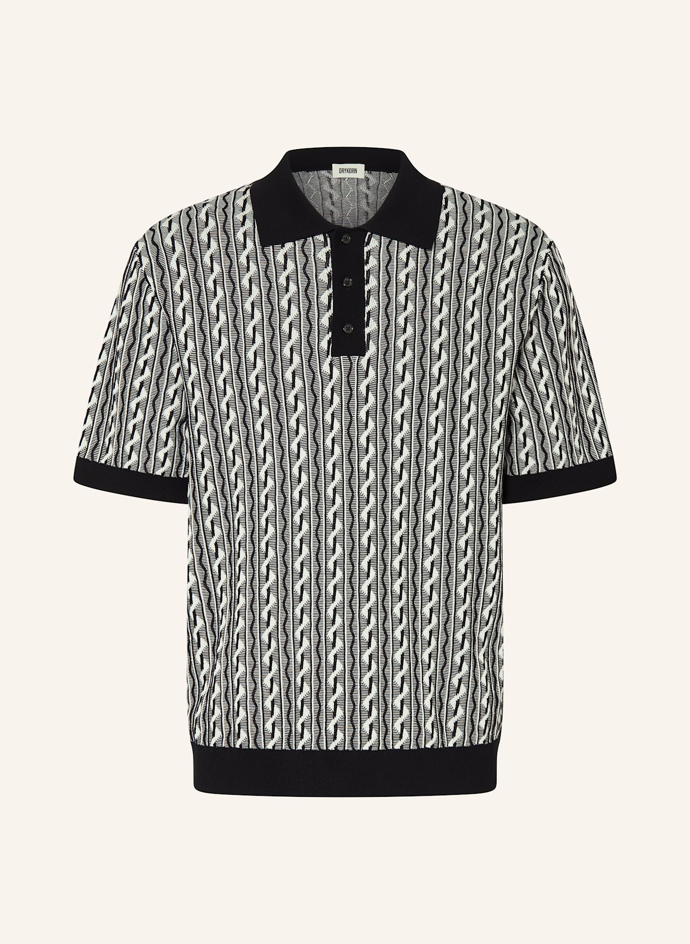 DRYKORN Knitted polo shirt TAMIAN Relaxed Fit: BLACK / WHITE