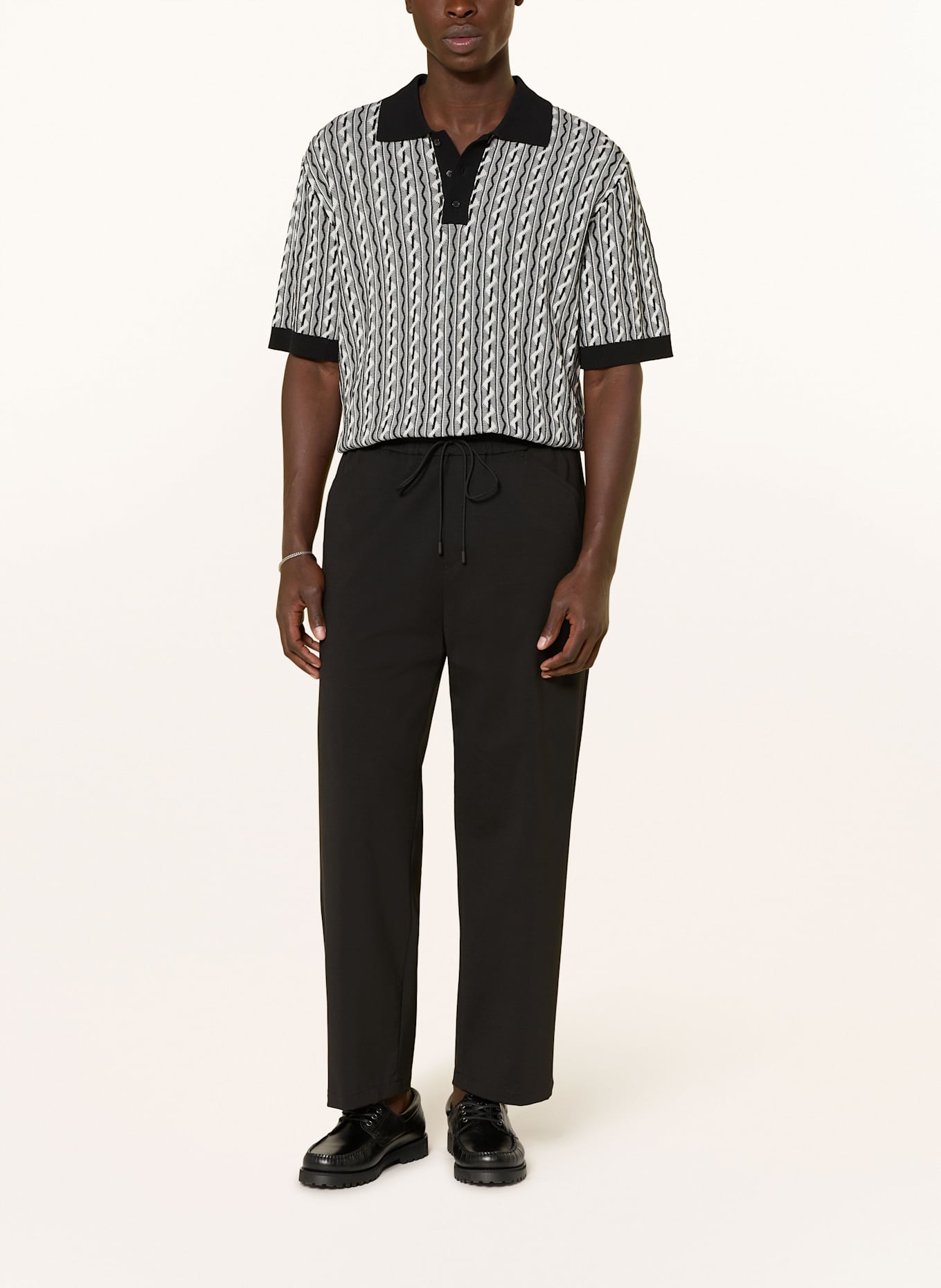 DRYKORN Knitted polo shirt TAMIAN Relaxed Fit: BLACK / WHITE