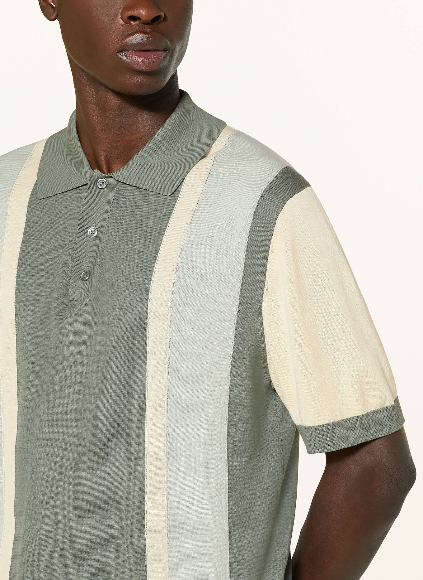 DRYKORN Knitted polo shirt TAMIAN Relaxed Fit: GREEN / LIGHT BLUE / ECRU