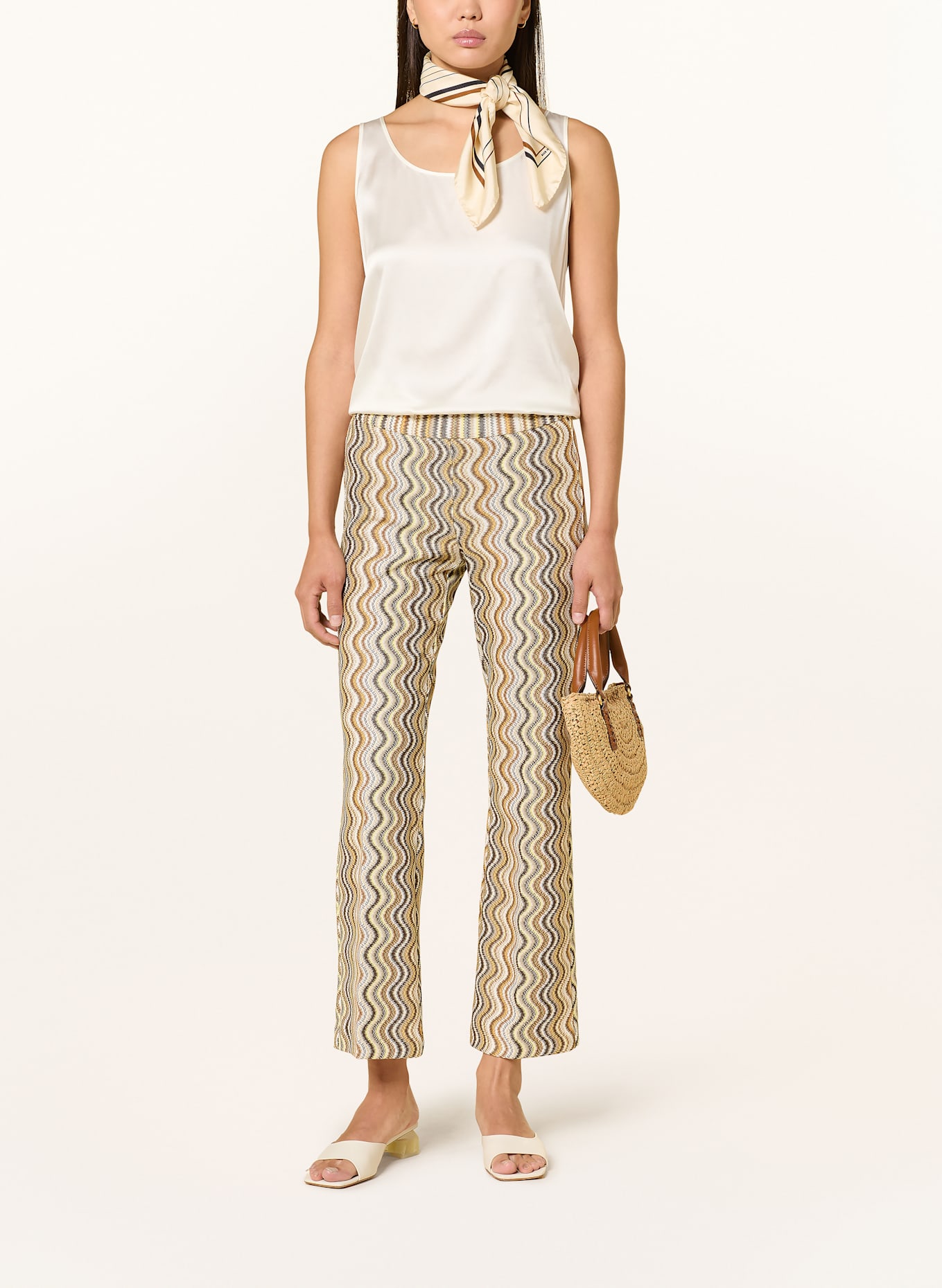 CAMBIO Kalhoty FAITH s třpytivou přízí: TMAVĚ ŽLUTÁ / HNĚDÁ / KRÉMOVÁ