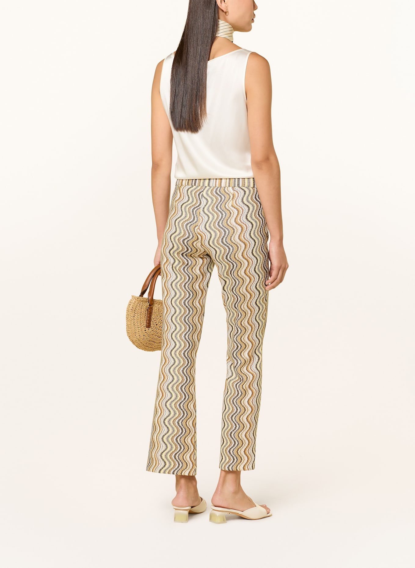 CAMBIO Kalhoty FAITH s třpytivou přízí: TMAVĚ ŽLUTÁ / HNĚDÁ / KRÉMOVÁ