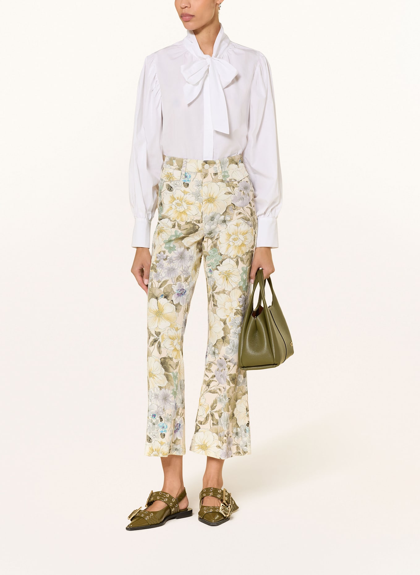 CAMBIO 7/8 trousers FABIENNE: ECRU / KHAKI / LIGHT PURPLE
