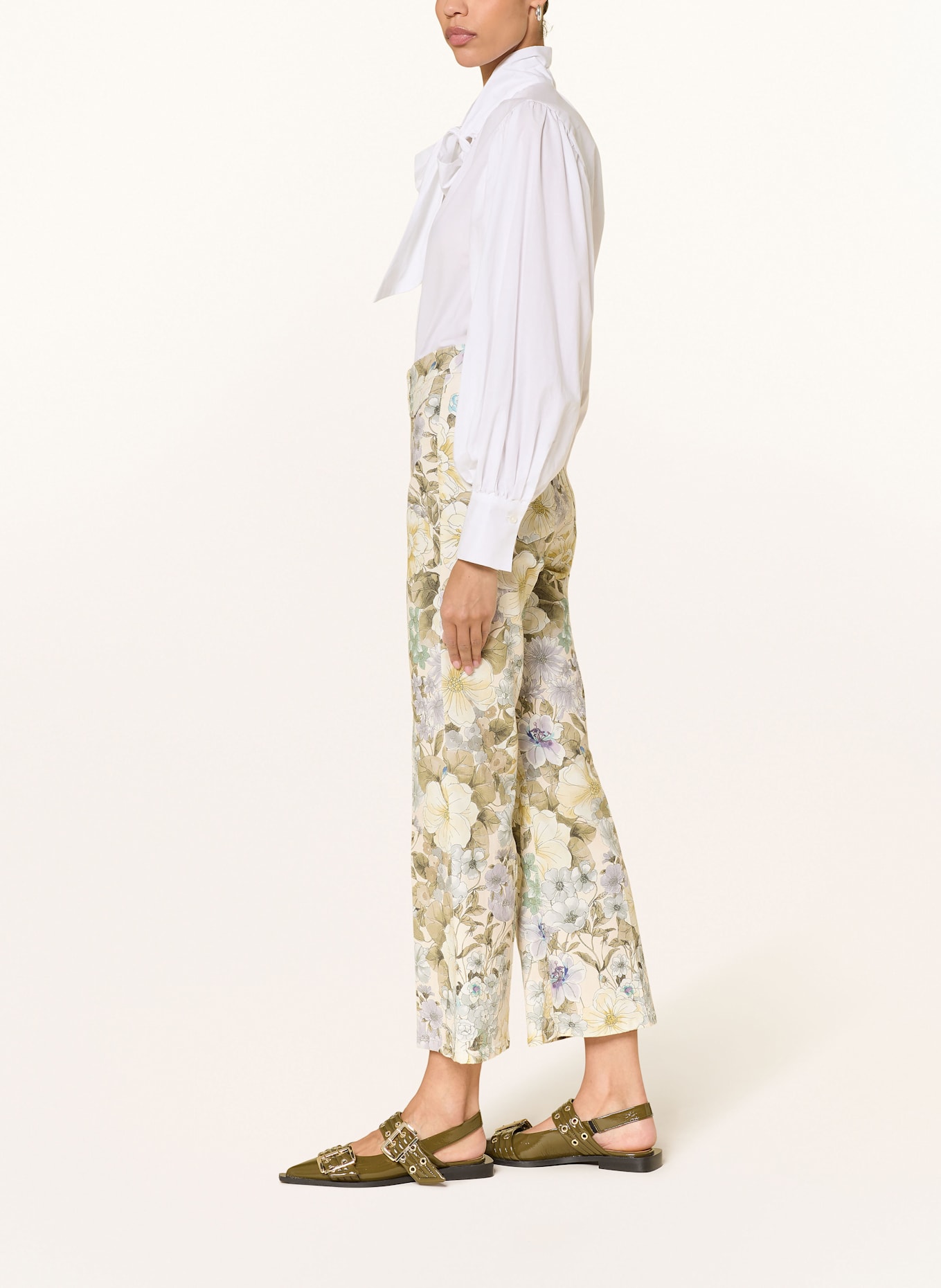 CAMBIO 7/8 trousers FABIENNE: ECRU / KHAKI / LIGHT PURPLE