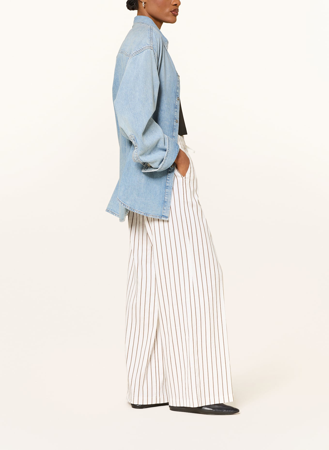 CAMBIO ADRIENNE wide leg trousers with linen: WHITE / BROWN