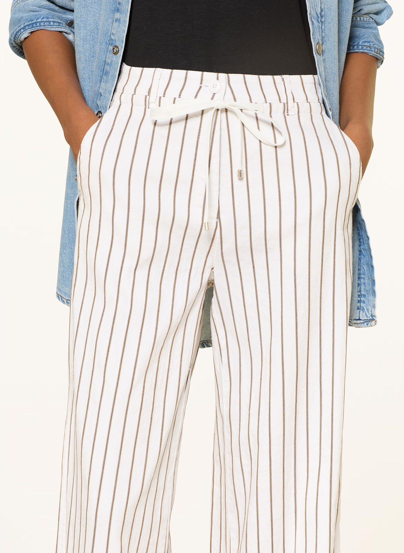 CAMBIO ADRIENNE wide leg trousers with linen: WHITE / BROWN