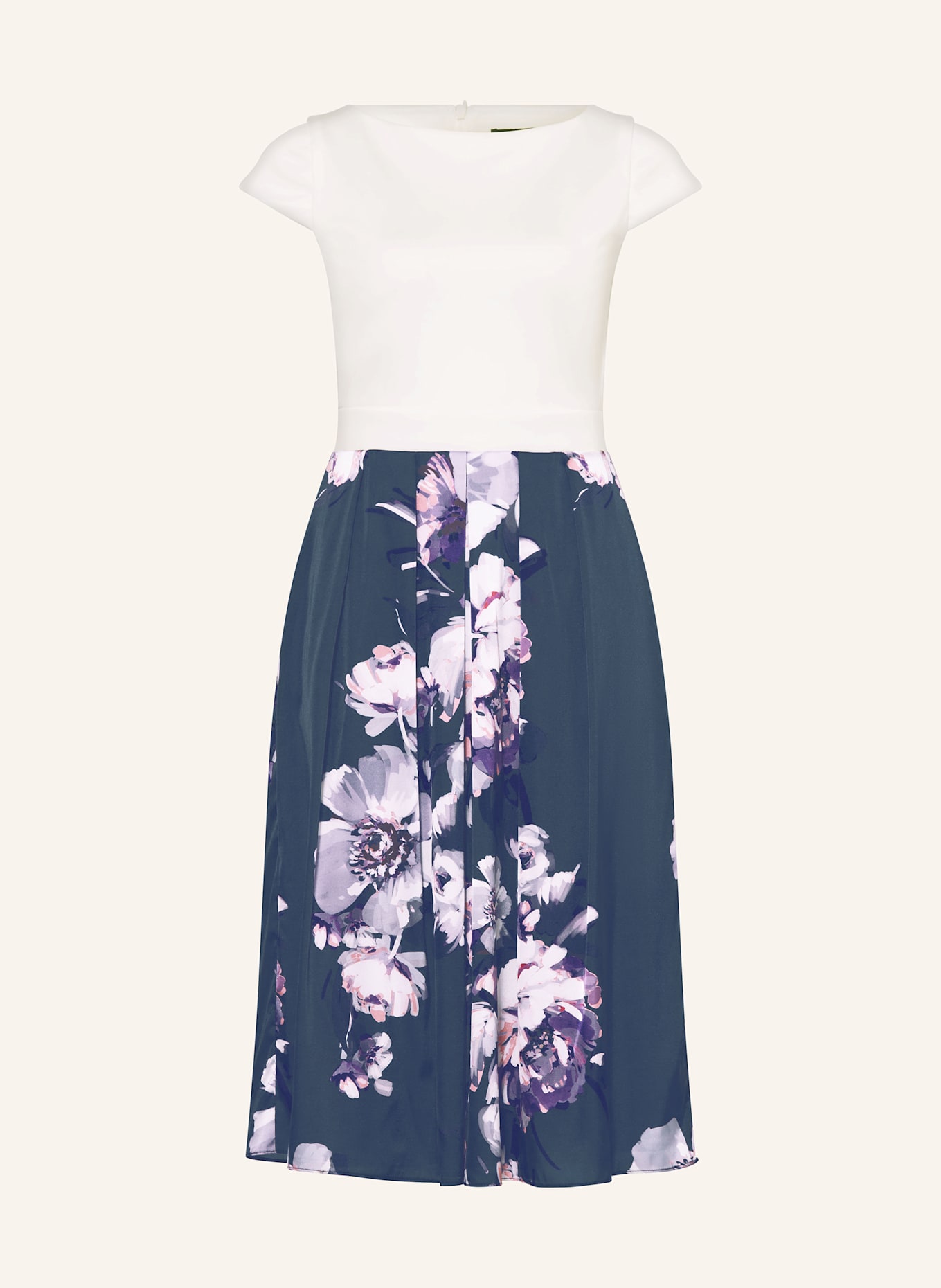 SWING Cocktailkleid im Materialmix: WEISS / DUNKELBLAU / LILA