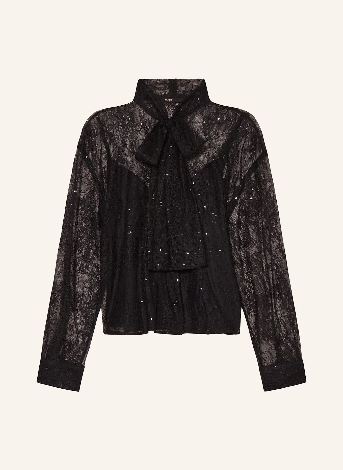 maje Schluppenbluse aus Spitze mit Pailletten: SCHWARZ