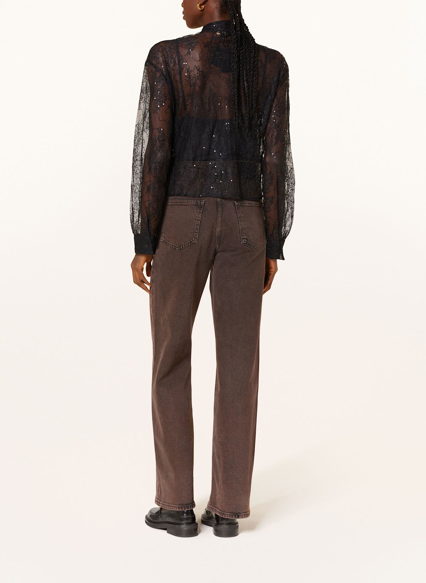 maje Schluppenbluse aus Spitze mit Pailletten: SCHWARZ