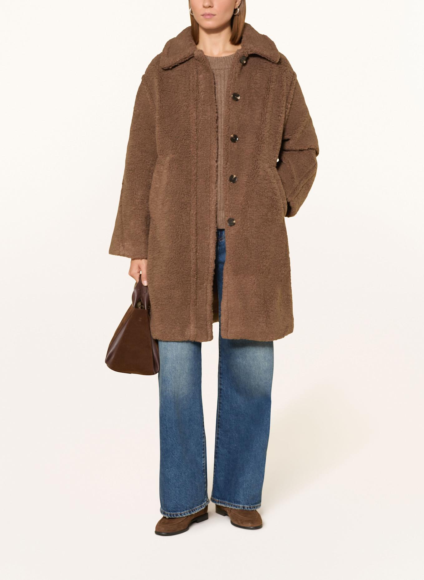 OPUS Kunstfell-Mantel HEDDY: DUNKELBRAUN